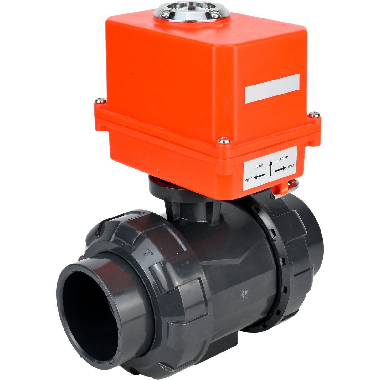 Ball valves Elephant BV4242E-FP-GRM-ISO, body material - UPVC, ball material - UPVC, seal - EPDM, with quarter-turn actuator QT-N-003EM-O1-220VAC-U1 MINI