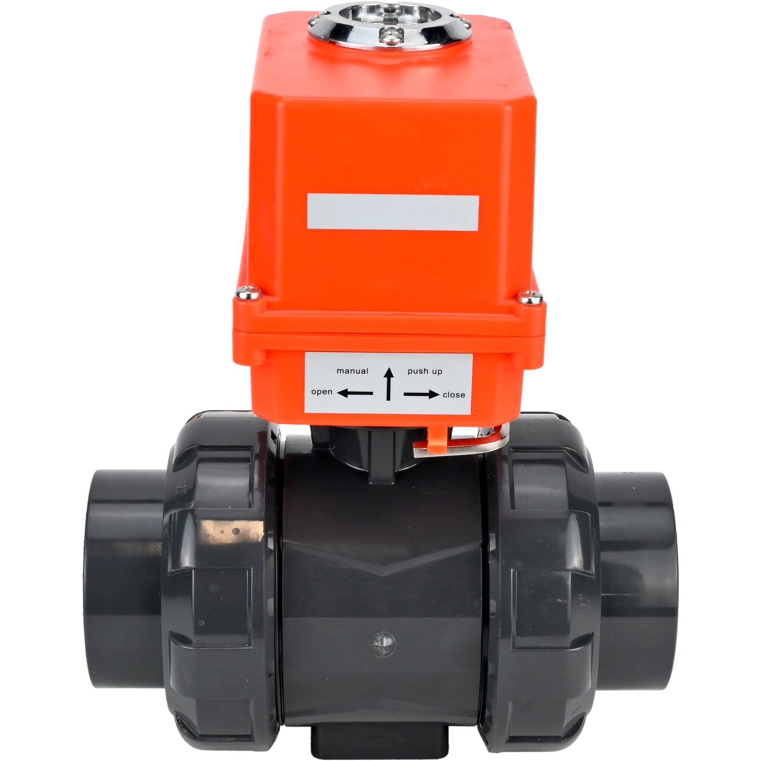 Ball valves Elephant BV4242E-FP-GRM-ISO, body material - UPVC, ball material - UPVC, seal - EPDM, with quarter-turn actuator QT-N-003EM-O1-220VAC-U1 MINI