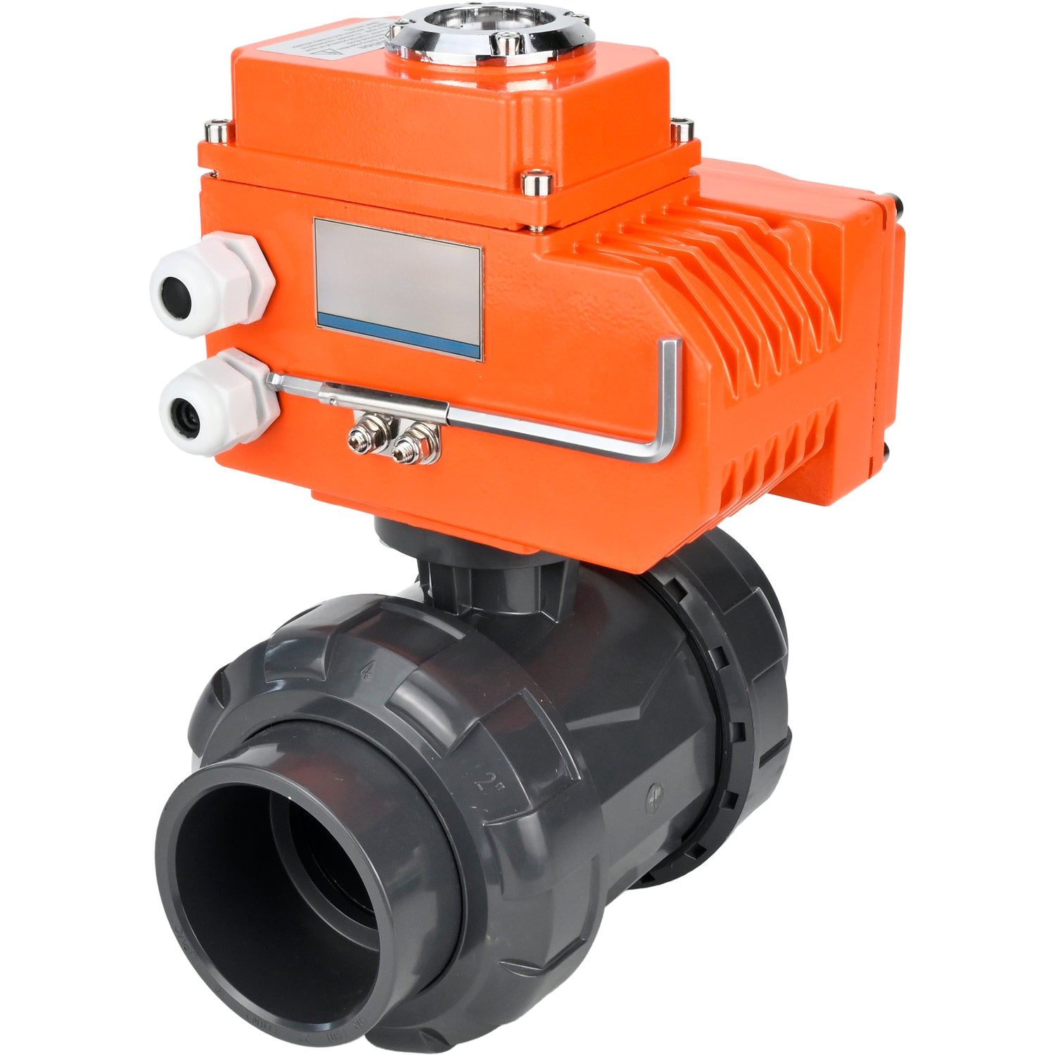 Ball valves Elephant BV4242E-FP-GRM-ISO, body material - UPVC, ball material - UPVC, seal - EPDM, with quarter-turn actuator QT-N-EM-O1-24VDC-U1 24V HARK