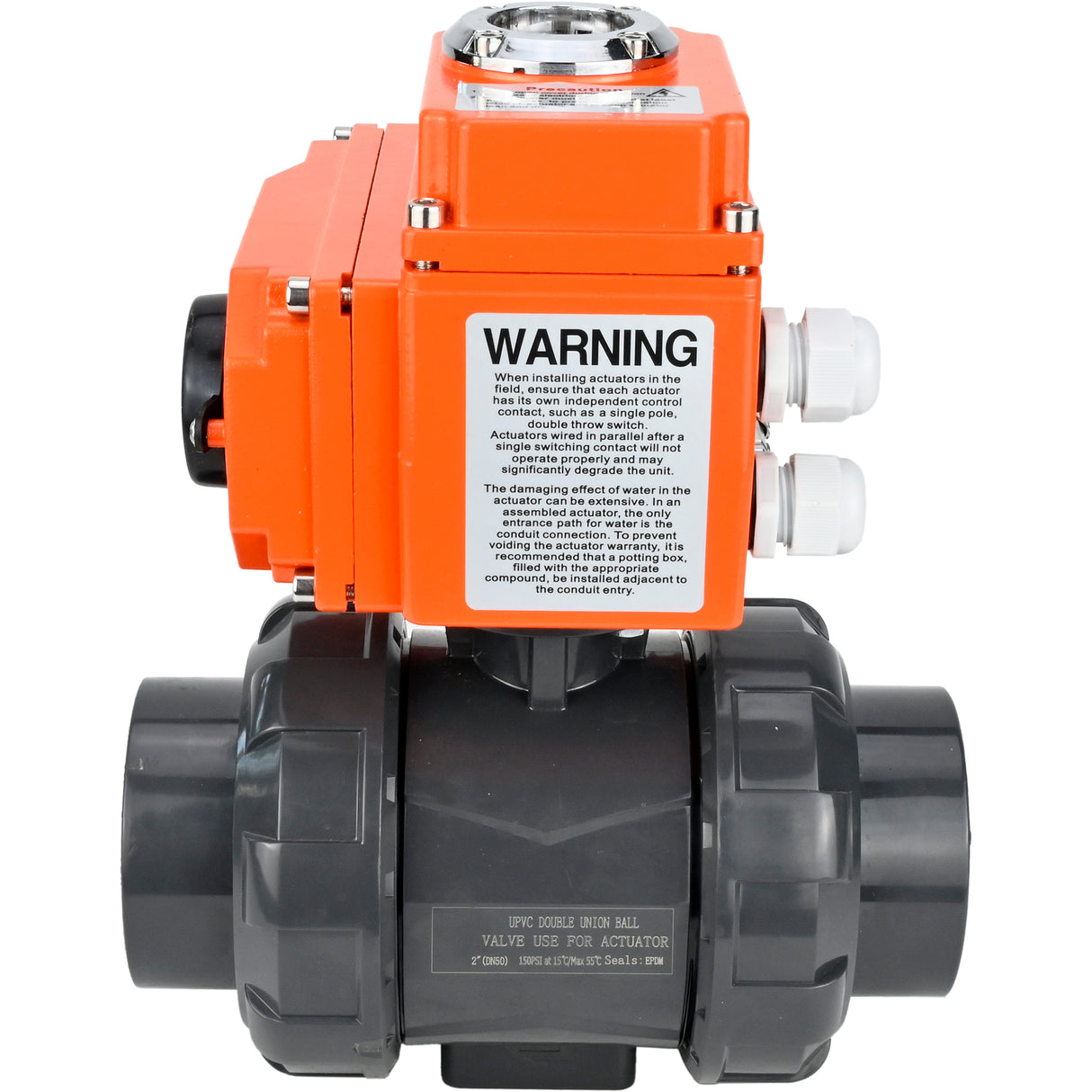 Ball valves Elephant BV4242E-FP-GRM-ISO, body material - UPVC, ball material - UPVC, seal - EPDM, with quarter-turn actuator QT-N-EM-O1-24VDC-U1 24V HARK