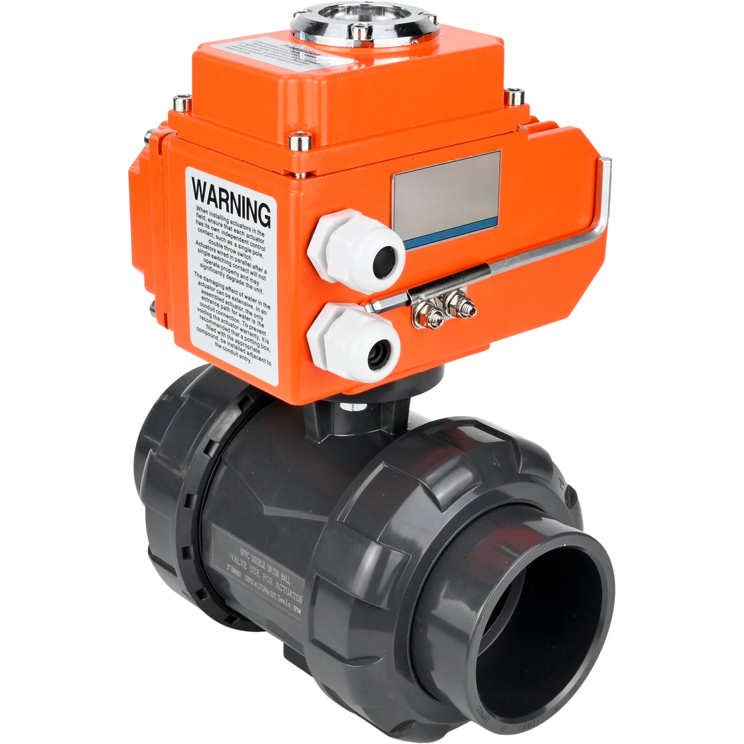 Ball valves Elephant BV4242E-FP-GRM-ISO, body material - UPVC, ball material - UPVC, seal - EPDM, with quarter-turn actuator QT-N-EM-O1-24VDC-U1 24V HARK