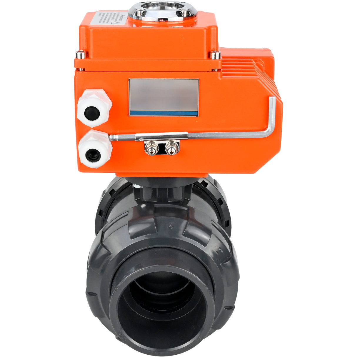 Ball valves Elephant BV4242E-FP-GRM-ISO, body material - UPVC, ball material - UPVC, seal - EPDM, with quarter-turn actuator QT-N-EM-O1-24VDC-U1 24V HARK