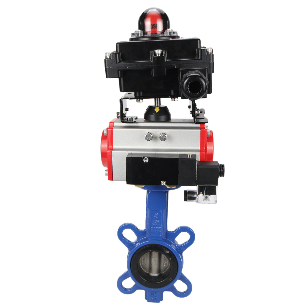 Water butterfly valve Elephant GGG50-GGG40-EPDM body material - cast iron GGG50, disk material - cast iron GGG40, seal - EPDM with pneumatic actuator Elephant DA, pneumatic distributor 4M310-08 NAMUR 220V and limit switch block APL-410N EX