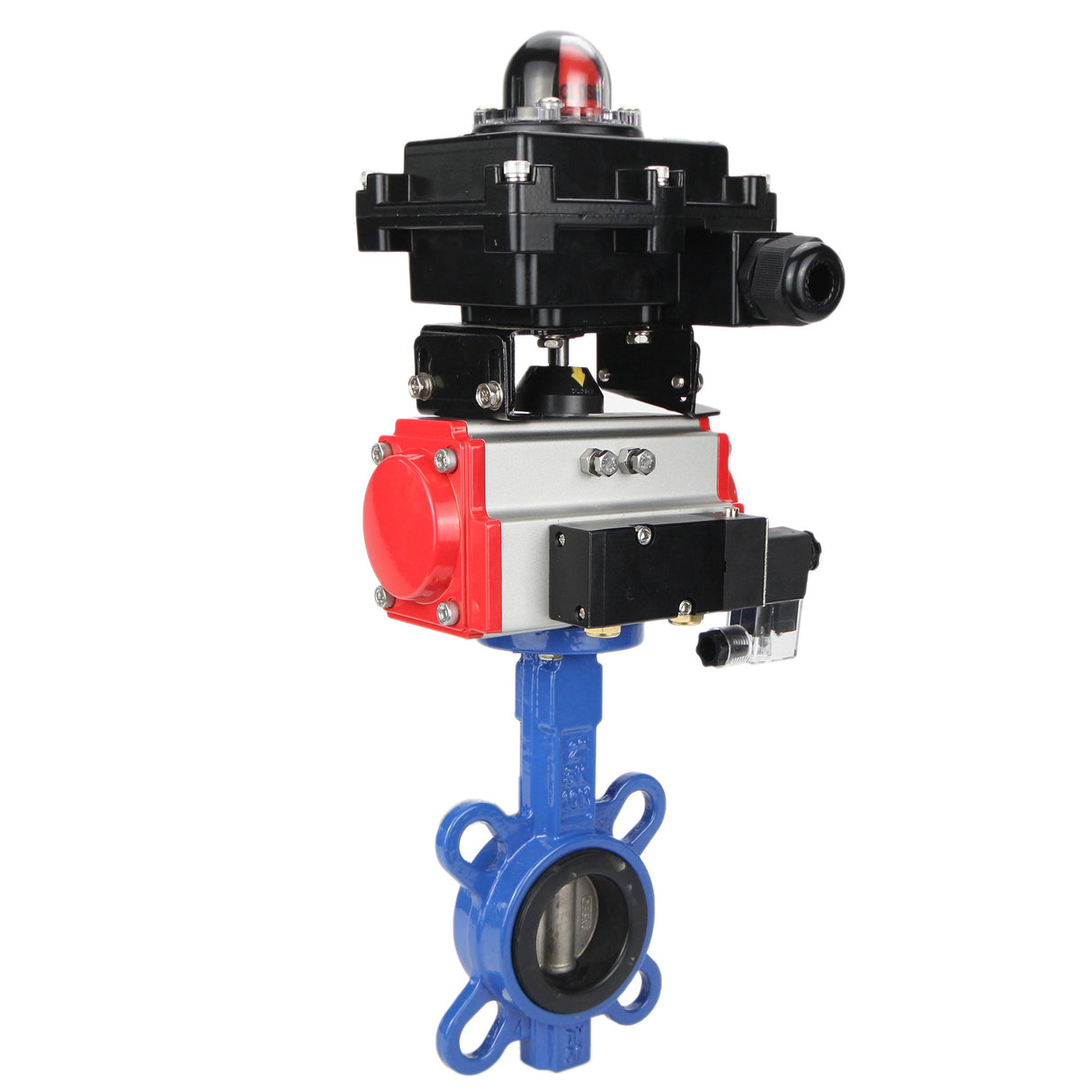 Water butterfly valve Elephant GGG50-GGG40-EPDM body material - cast iron GGG50, disk material - cast iron GGG40, seal - EPDM with pneumatic actuator Elephant DA, pneumatic distributor 4M310-08 NAMUR 24V and limit switch block APL-410N EX