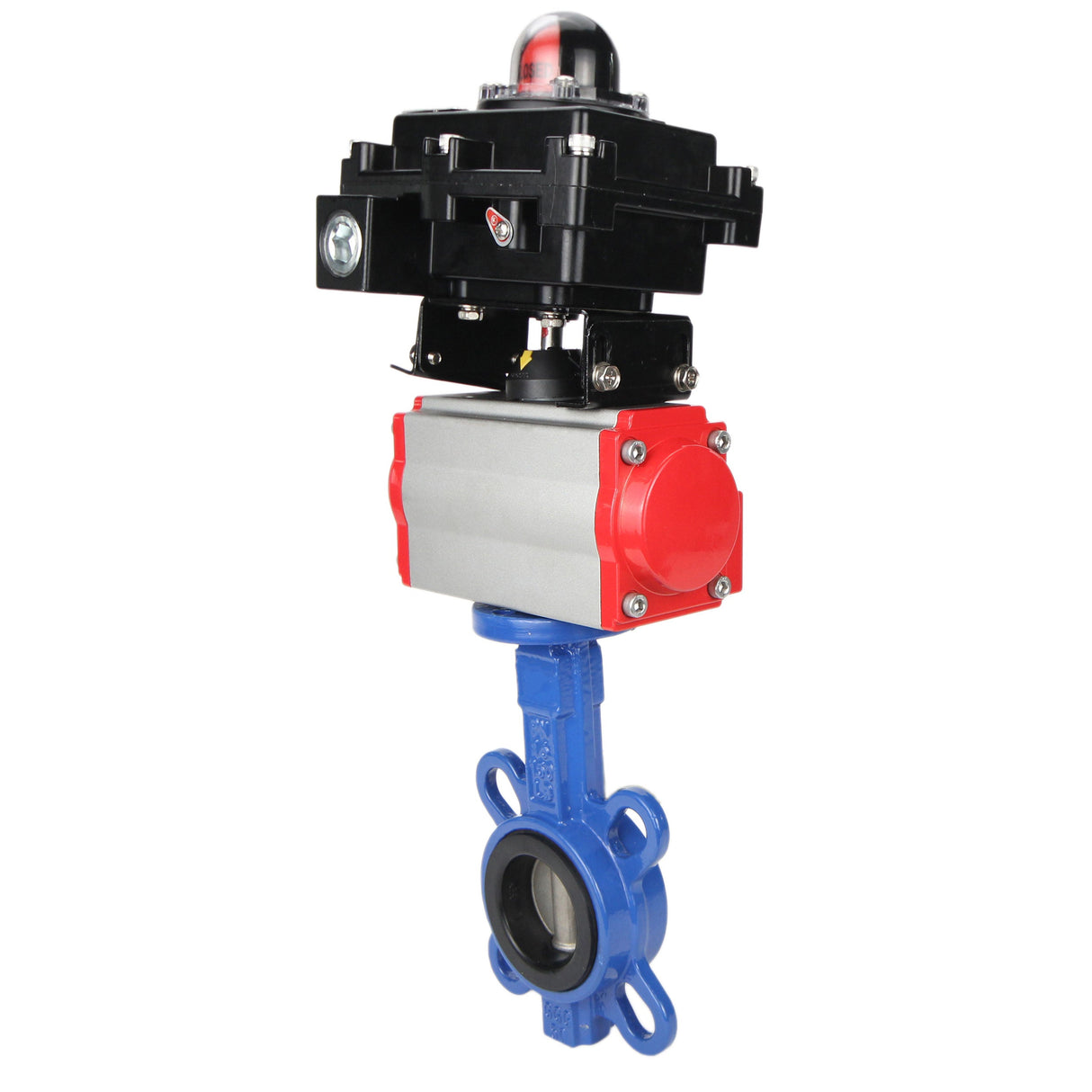 Water butterfly valve Elephant GGG50-GGG40-EPDM body material - cast iron GGG50, disk material - cast iron GGG40, seal - EPDM with pneumatic actuator Elephant SA, pneumatic distributor 4M310-08 NAMUR 220V and limit switch block APL-410N EX