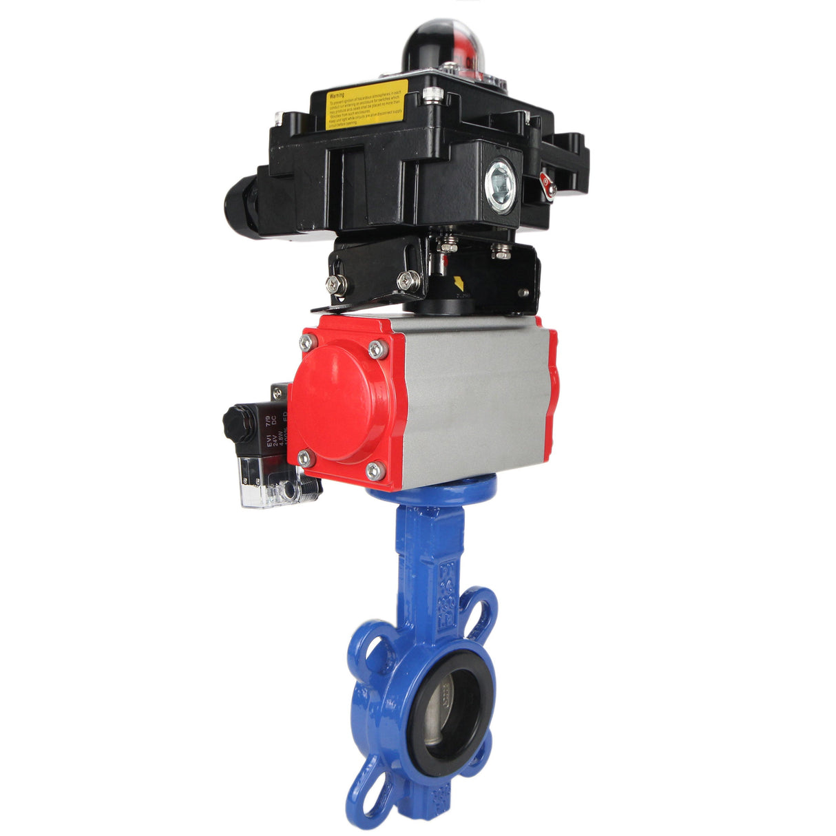 Water butterfly valve Elephant GGG50-GGG40-EPDM body material - cast iron GGG50, disk material - cast iron GGG40, seal - EPDM with pneumatic actuator Elephant DA, pneumatic distributor 4M310-08 NAMUR 220V and limit switch block APL-410N EX