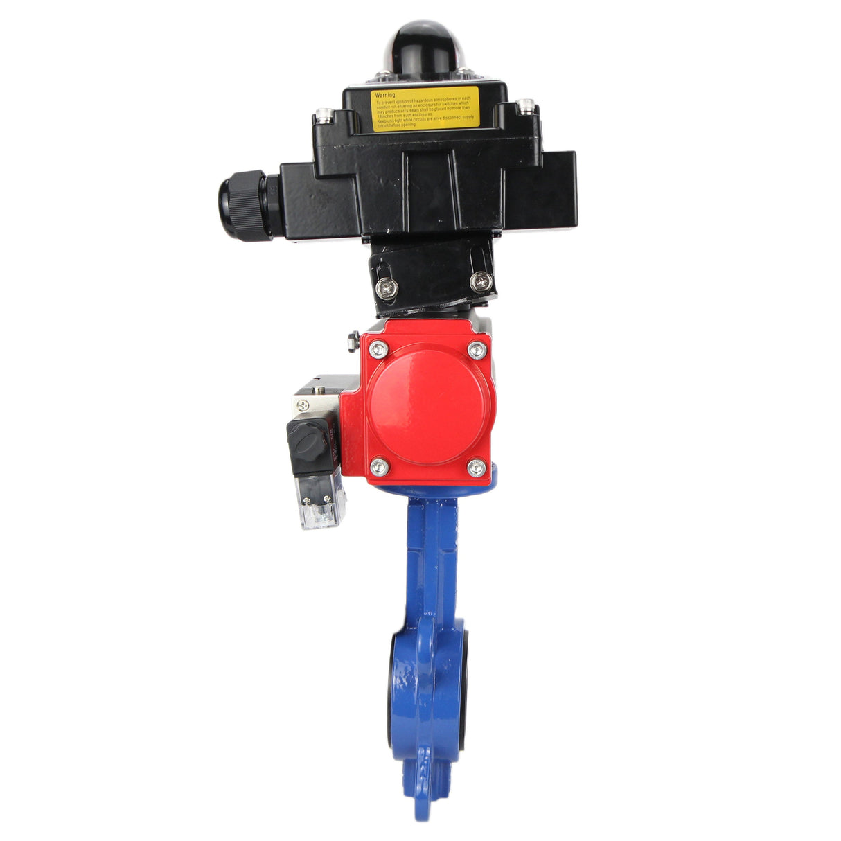 Water butterfly valve Elephant GGG50-GGG40-EPDM body material - cast iron GGG50, disk material - cast iron GGG40, seal - EPDM with pneumatic actuator Elephant SA, pneumatic distributor 4M310-08 NAMUR 24V and limit switch block APL-410N EX