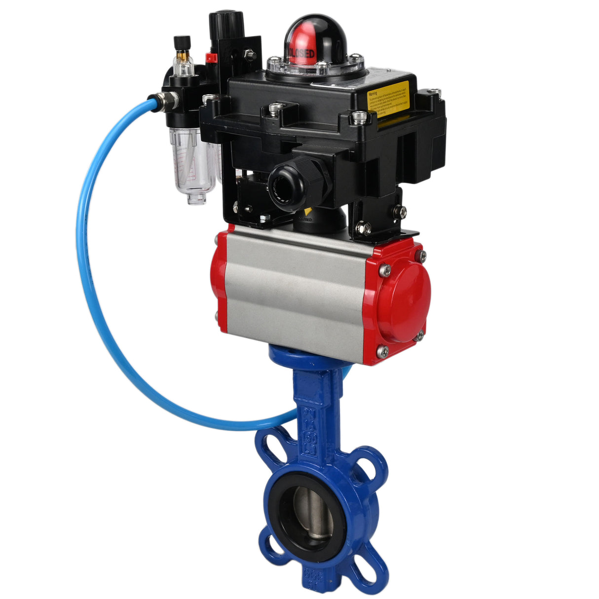 Water butterfly valve Elephant GGG50-GGG40-EPDM body material - cast iron GGG50, disk material - cast iron GGG40, seal - EPDM with pneumatic actuator Elephant DA, pneumatic distributor 4M310-08 24V, limit switch block APL-410N EX and air filter AFC2000
