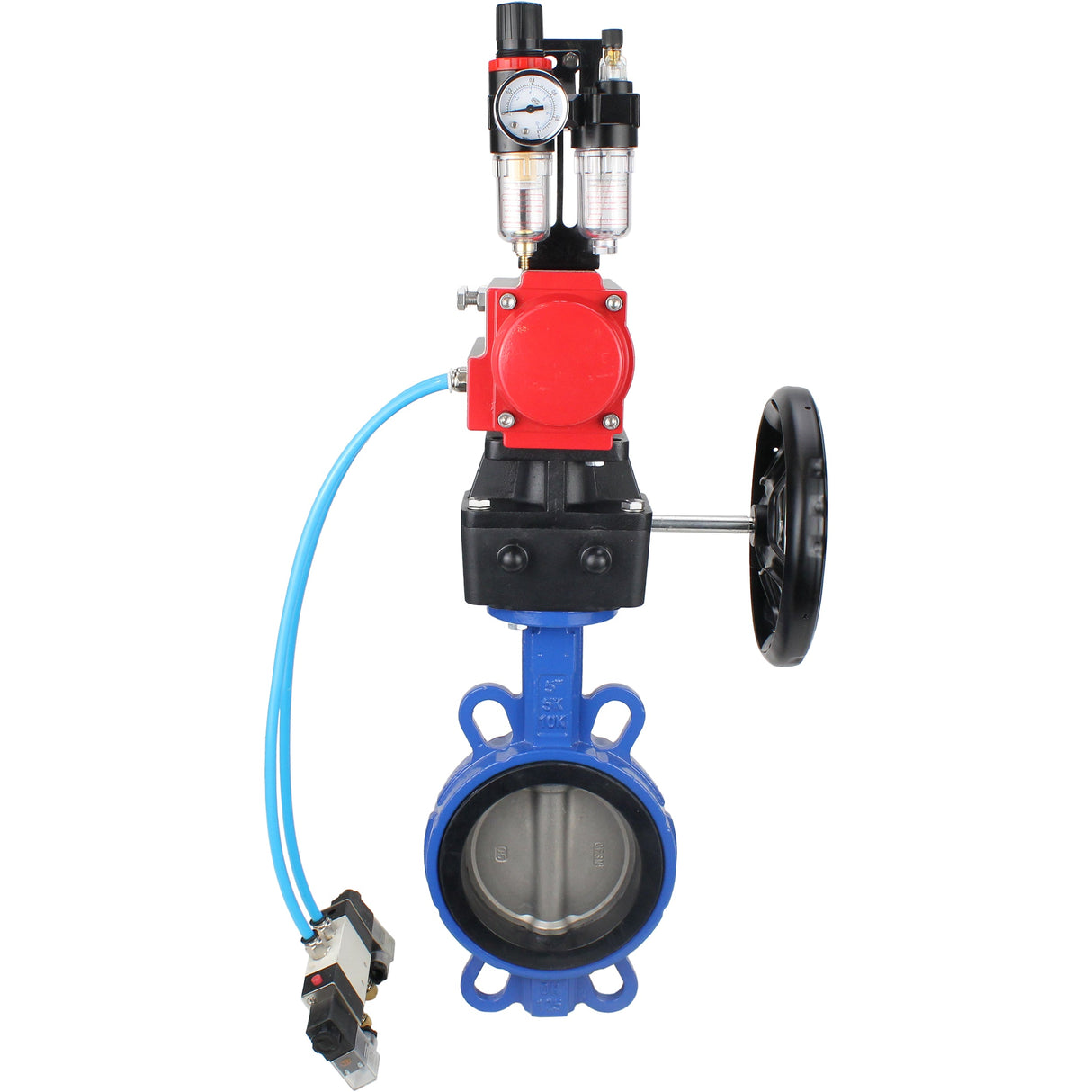 Water Butterfly Valve Elephant WBV1413E-2W-Fb-H, body material - cast iron GGG50, disk material - cast iron GGG40, seal - EPDM, with pneumatic actuator double action PA-DA, 4V320-08 220V, handwheel MON, ATU AFC2000