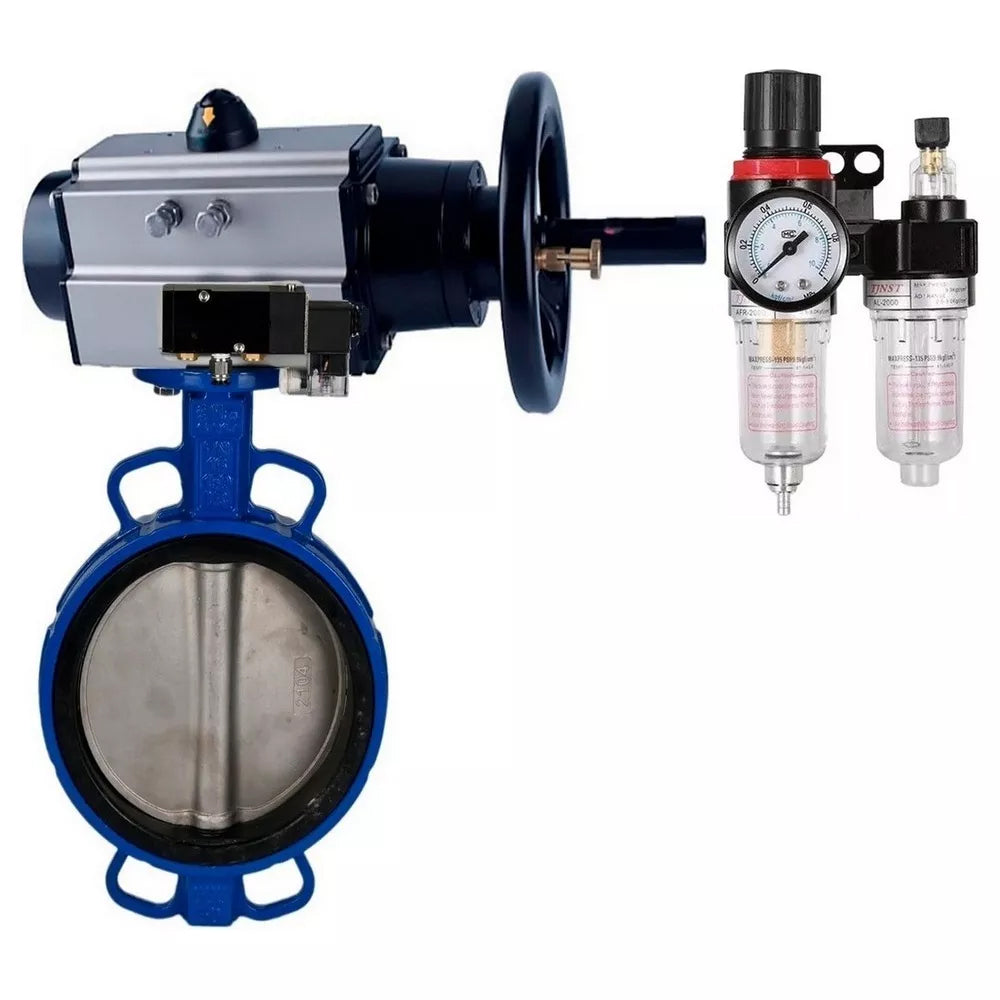 Water Butterfly Valve Elephant WBV1413E-2W-Fb-H, body material - cast iron GGG50, disk material - cast iron GGG40, seal - EPDM, with pneumatic actuator double action PA-DA-105-1, 4V320-10 220V, LSU APL-510N-EX