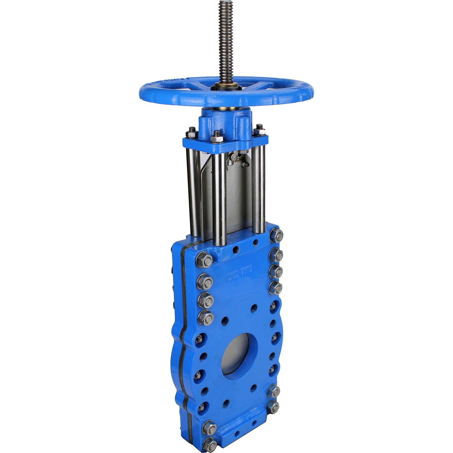 Knife gate valve with through blade Elephant GVKRT3431N-2W-Fb-S, body material - carbon steel A216, knife material - stainless steel AISI 304, seal - NBR, handwheel