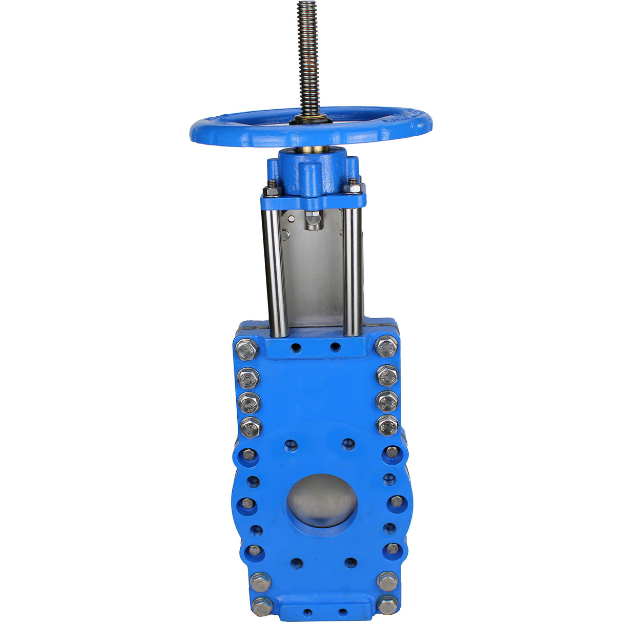 Knife gate valve with through blade Elephant GVKRT3431N-2W-Fb-S, body material - carbon steel A216, knife material - stainless steel AISI 304, seal - NBR, handwheel