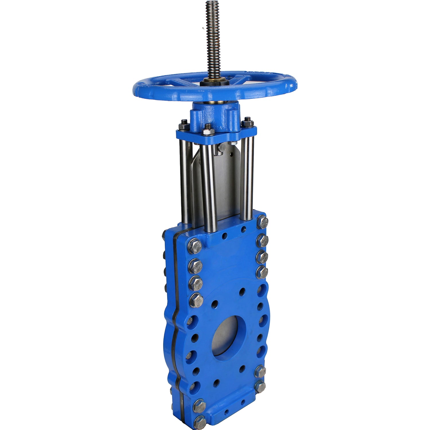 Knife gate valve with through blade Elephant GVKRT3431N-2W-Fb-S, body material - carbon steel A216, knife material - stainless steel AISI 304, seal - NBR, handwheel