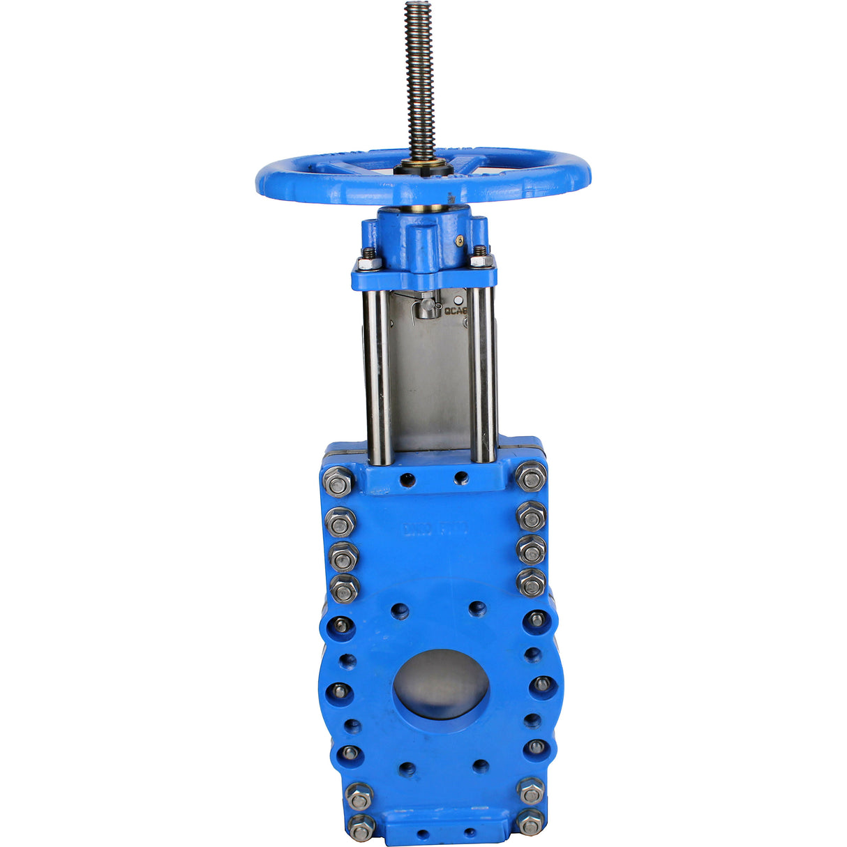 Knife gate valve with through blade Elephant GVKRT3431N-2W-Fb-S, body material - carbon steel A216, knife material - stainless steel AISI 304, seal - NBR, handwheel