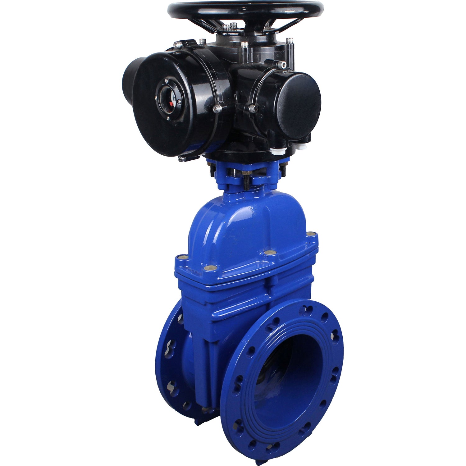 Wedge valves Elephant GVWN1414E-2W-F flanged, wedge - rubber-coated, spindle - non-retractable, body - cast iron, seal - EPDM, with OST flange with multi-turn electric drive MT-N-EM-O2-380VAC-U1 five-jaw