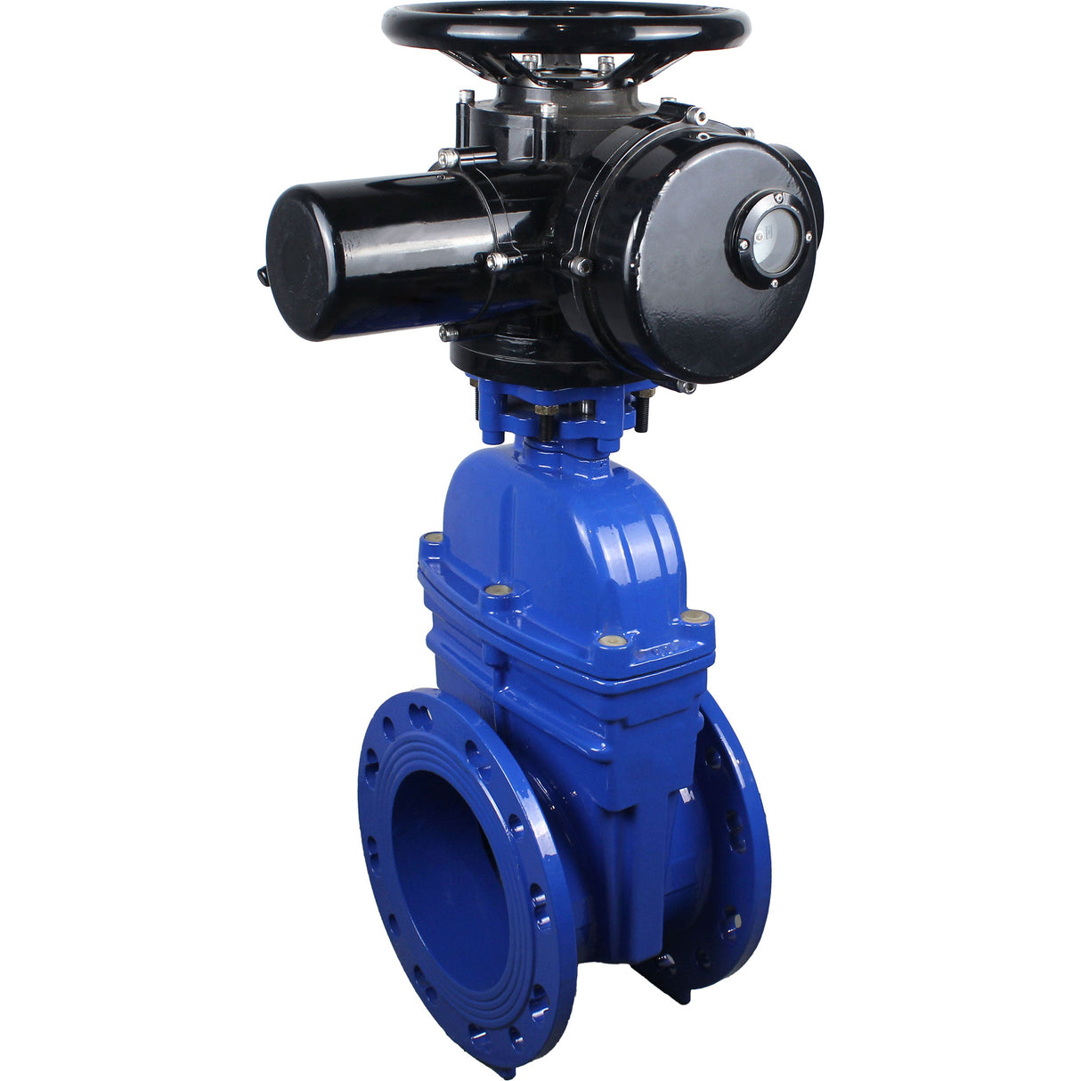 Wedge valves Elephant GVWN1414E-2W-F flanged, wedge - rubber-coated, spindle - non-rising, body - cast iron, seal - EPDM, with OST flange with multi-turn electric drive MT-N-EM-O2-220VAC-U1 five-jaw