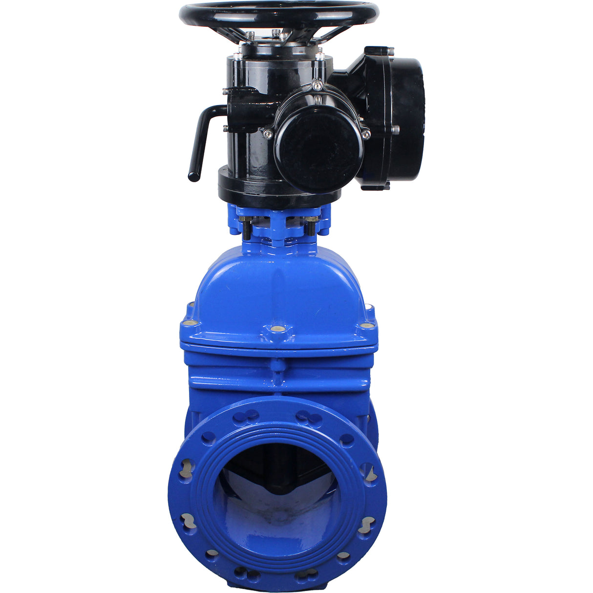 Wedge valves Elephant GVWN1414E-2W-F flanged, wedge - rubber-coated, spindle - non-rising, body - cast iron, seal - EPDM, with OST flange with multi-turn electric drive MT-N-EM-O2-220VAC-U1 five-jaw