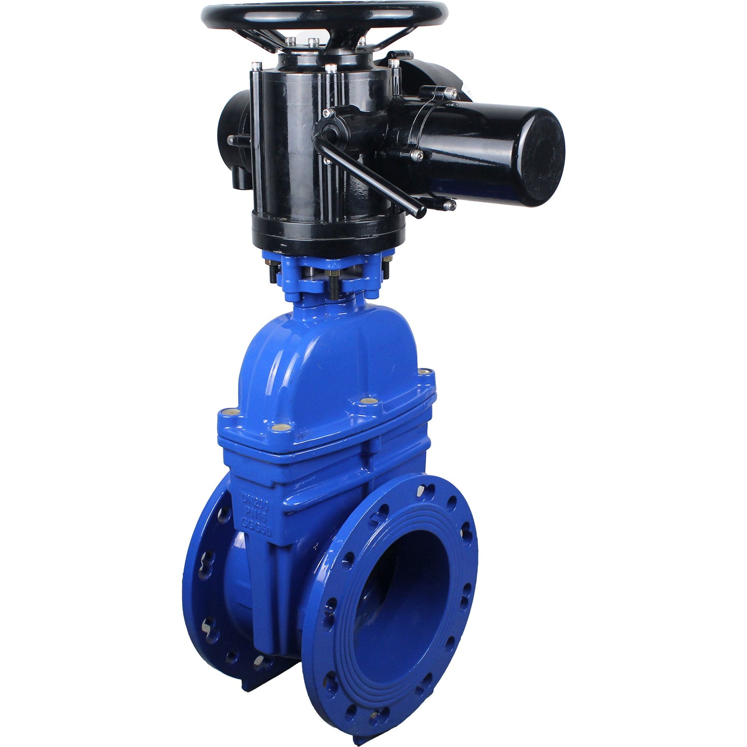 Wedge valves Elephant GVWN1414E-2W-F flanged, wedge - rubber-coated, spindle - non-rising, body - cast iron, seal - EPDM, with OST flange with multi-turn electric drive MT-N-EM-O2-220VAC-U1 five-jaw