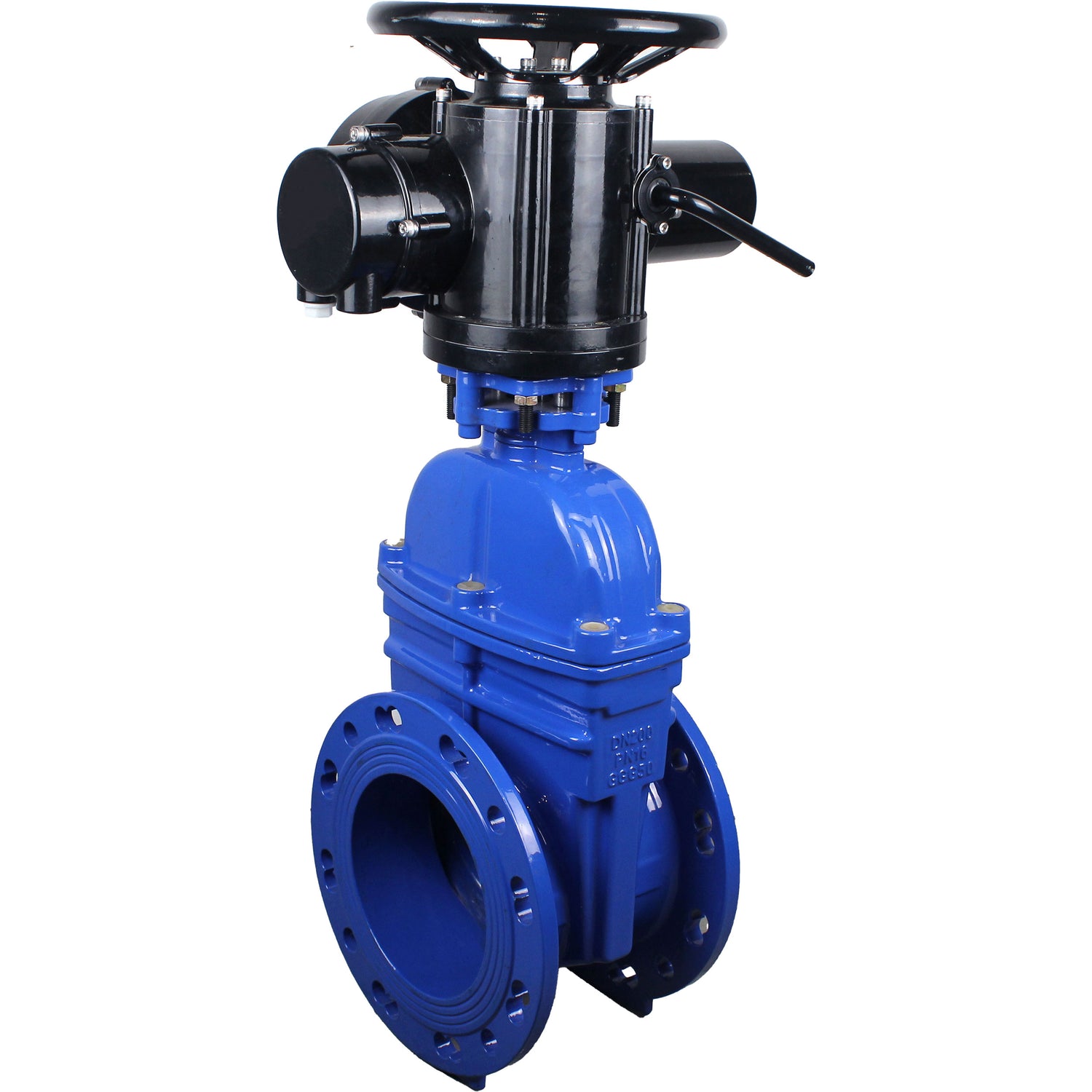Wedge valves Elephant GVWN1414E-2W-F flanged, wedge - rubber-coated, spindle - non-rising, body - cast iron, seal - EPDM, with OST flange with multi-turn electric drive MT-N-EM-O2-220VAC-U1 five-jaw