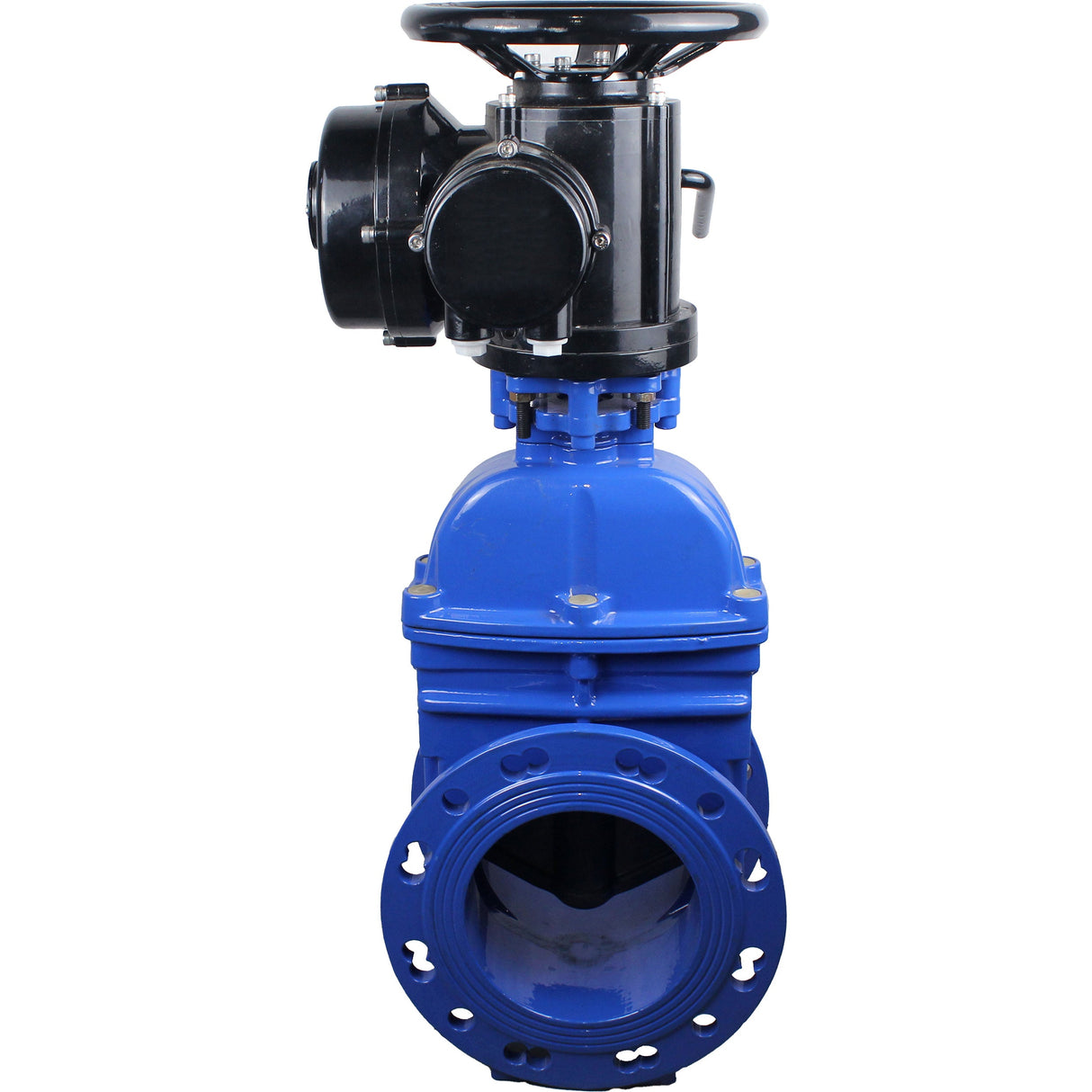 Wedge valves Elephant GVWN1414E-2W-F flanged, wedge - rubber-coated, spindle - non-retractable, body - cast iron, seal - EPDM, with OST flange with multi-turn electric drive MT-N-EM-O2-380VAC-U1 five-jaw