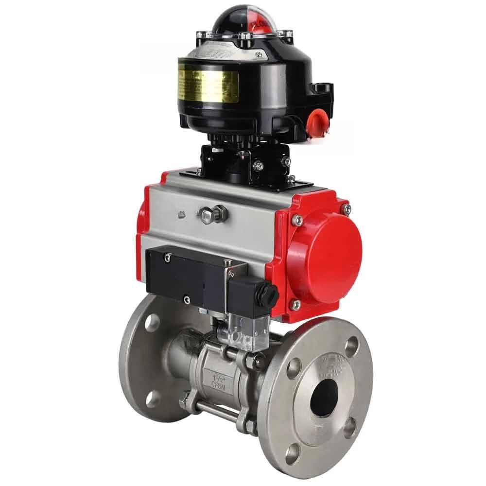 Ball valves Elephant BV3232P(3pc)-FP-F-ISO-H DN65-100 25/40 bar flanged with ISO flange, body - 316 stainless steel, full bore, seal - PTFE, with pneumatic drive PA-DA pneumatic distributor 4M310-08 NAMUR 24V, LSU APL-510N Ex