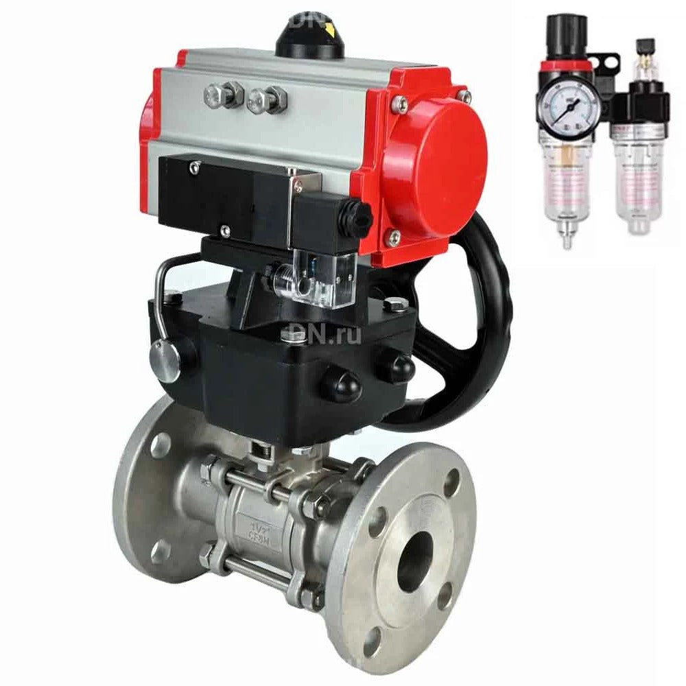 Ball valves Elephant BV3232P(3pc)-FP-F-ISO-H DN65-100 25/40 bar flanged, body - 316 stainless steel, full bore, seal - PTFE, with pneumatic drive PA-DA pneumatic distributor 4M310-08 NAMUR 220V, manual backup MON3-700-T38-ISO, ATU AFC2000