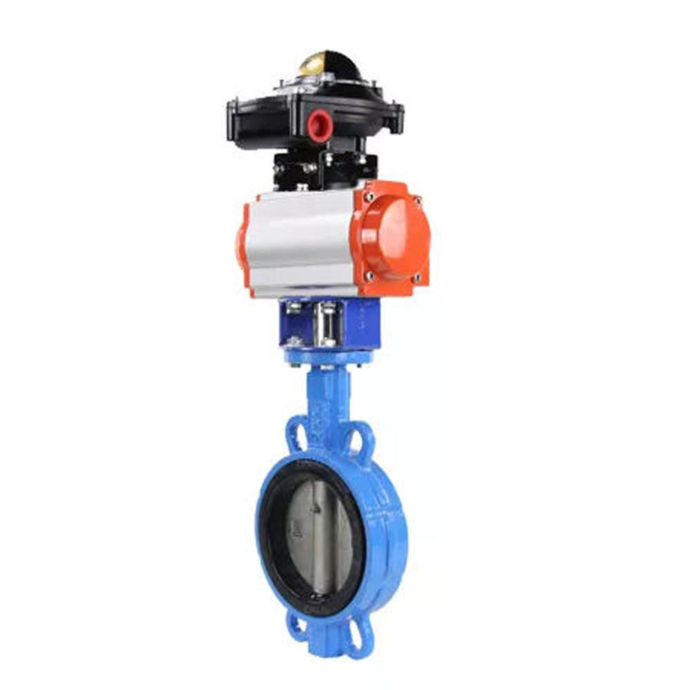 Water butterfly valve Elephant GGG50-GGG40-EPDM body material - cast iron GGG50, disk material - cast iron GGG40, seal - EPDM with pneumatic actuator Elephant SA and limit switch block APL-410N EX