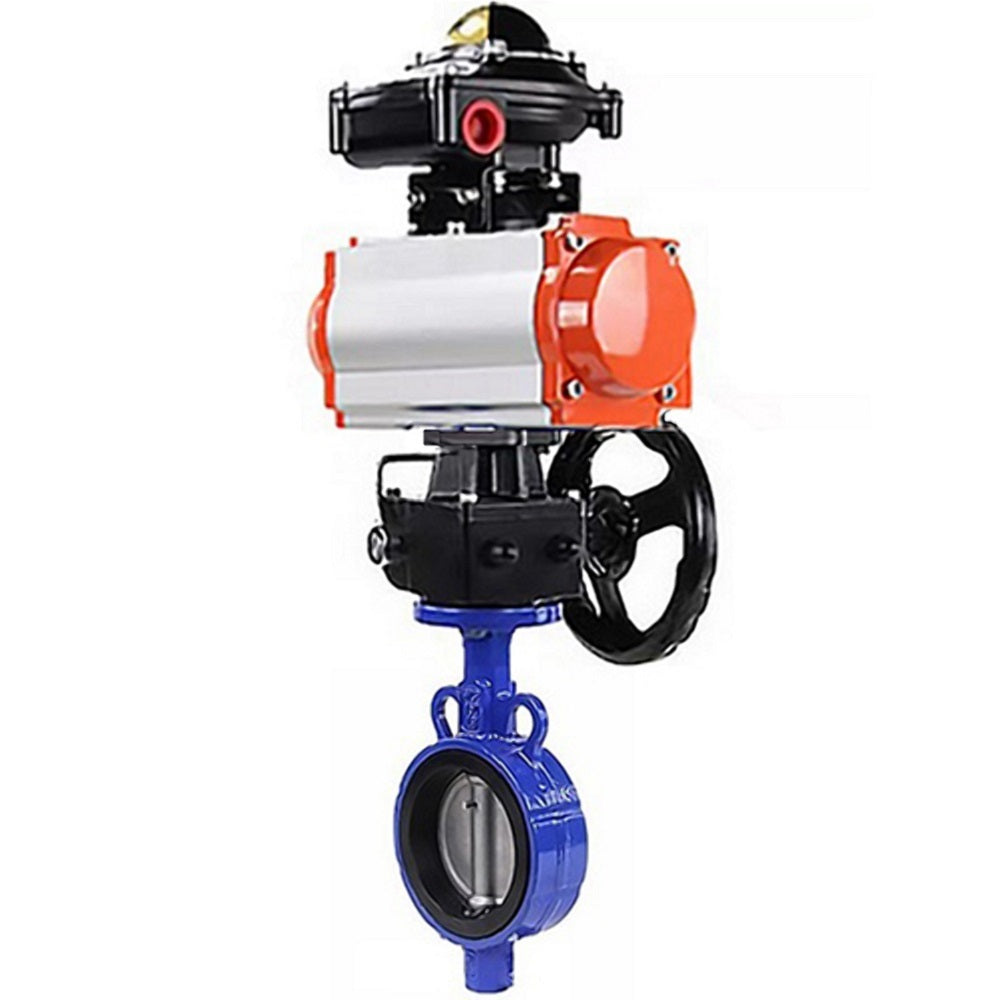 Water butterfly valve Elephant AL-316L-EPDM body material - Aluminium alloy, disk material - stainless steel 316L, seal - EPDM with pneumatic actuator DA, limit switch block APL-410N EX and manual doubler HDM