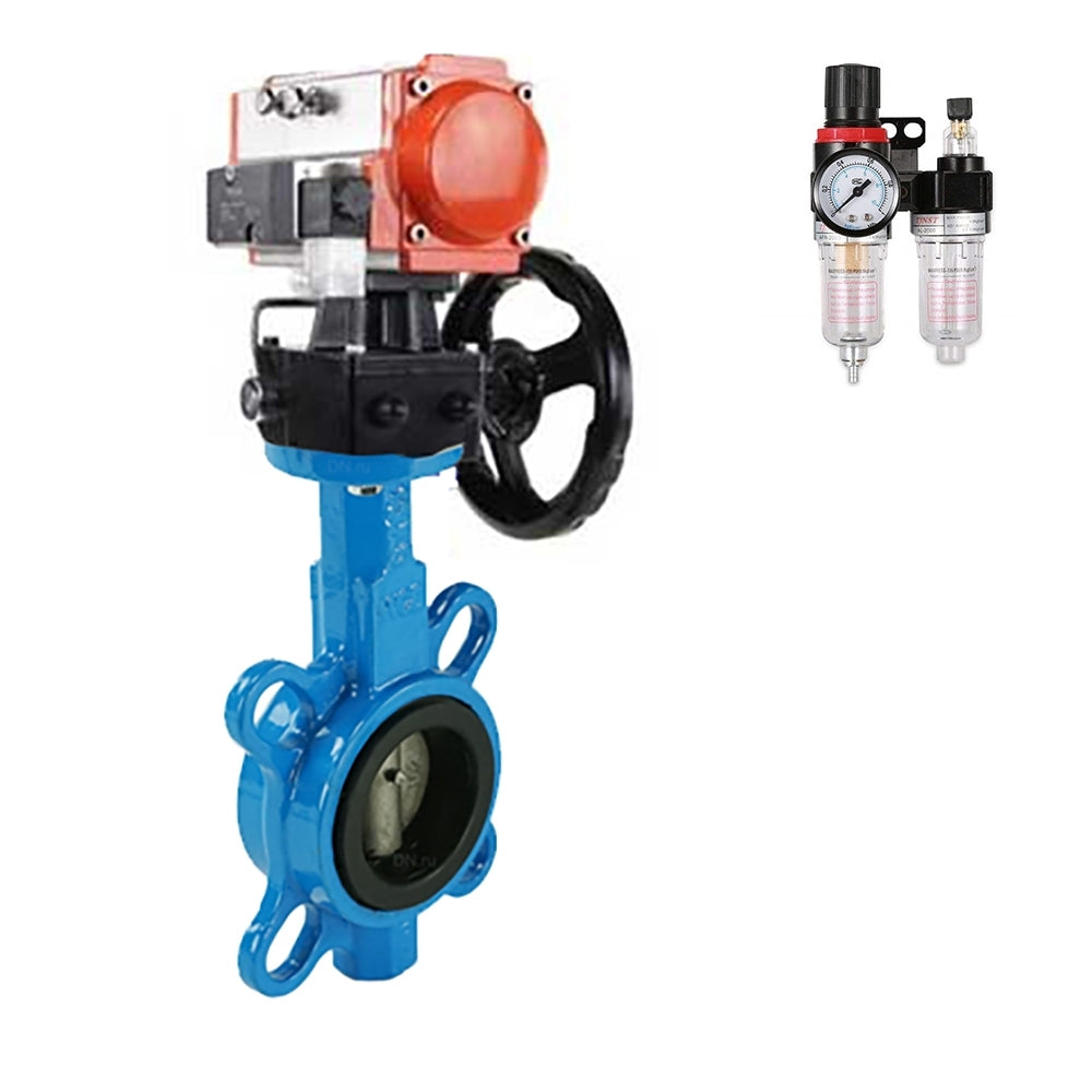Water Butterfly Valve Elephant ggg50-316l-epdm-elephant-da-4m310-110/220-hdm-afc2000, body material - cast iron GGG50, disk material - stainless steel AISI 316L, seal - EPDM, pneumatic actuator operated