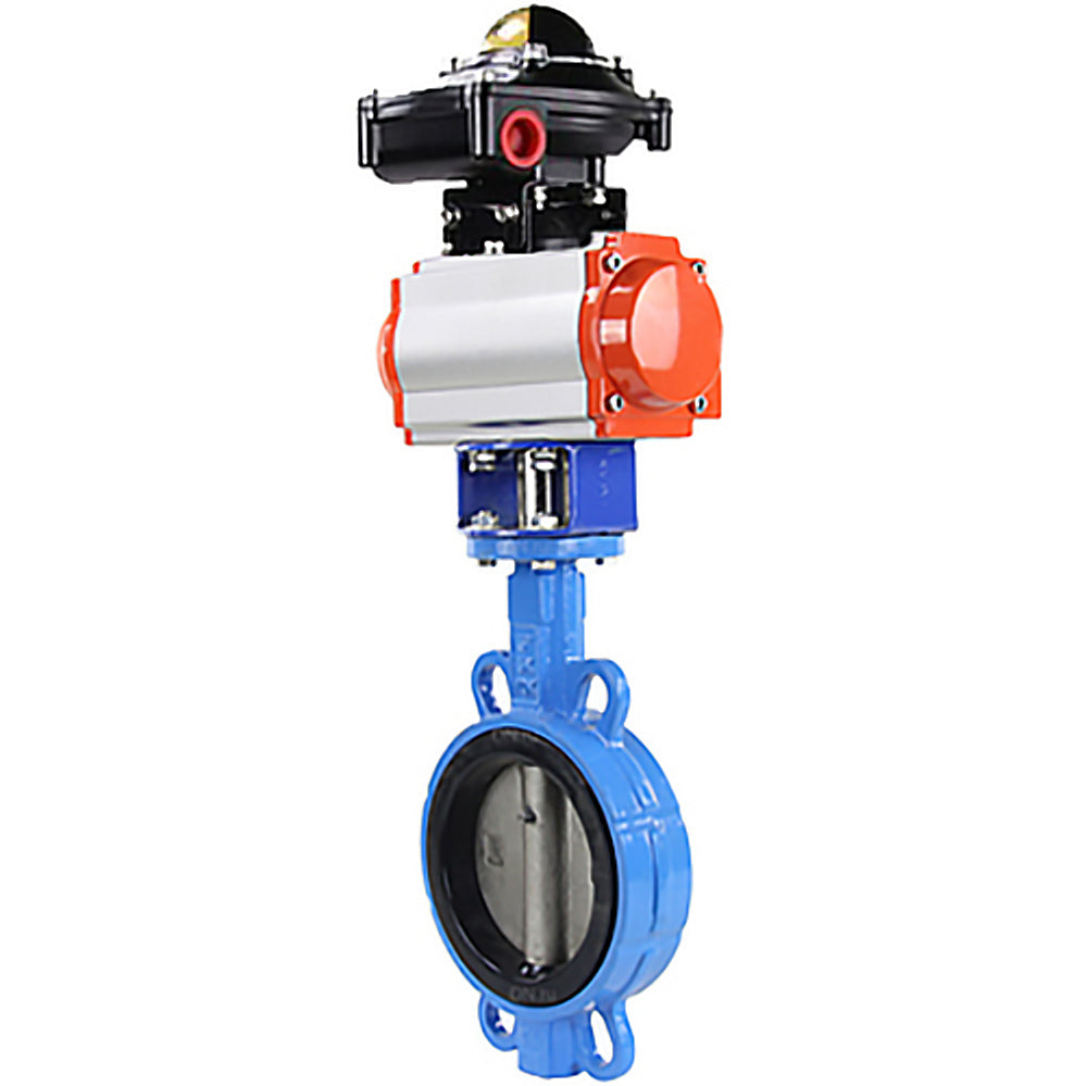 Water butterfly valve Elephant GG25-316L-NBR body material - cast iron GG25, disk material - stainless steel 316L, seal - NBR with pneumatic actuator SA and limit switch block APL-410N EX