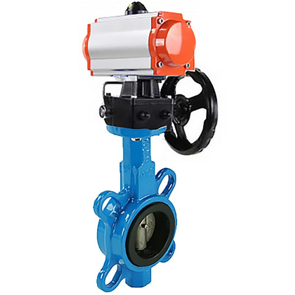 Water Butterfly Valve Elephant WBV1332N-2W-Fb-H body material - Cast iron GGG50, disk material - Stainless steel 316L, seal - NBR with pneumatic actuator DA and manual duplicator HDM