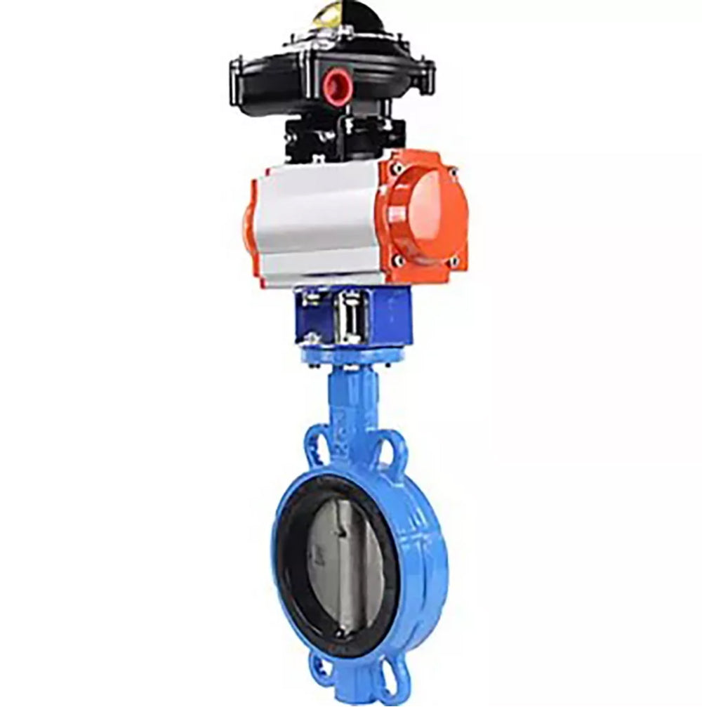 Water Butterfly Valve Elephant WBV1432N-2W-Fb-H, body material - cast iron GGG50, disk material - stainless steel AISI 316L, seal - NBR, with pneumatic actuator double action PA-DA, 4V320-10 220V, LSU APL-510N-EX