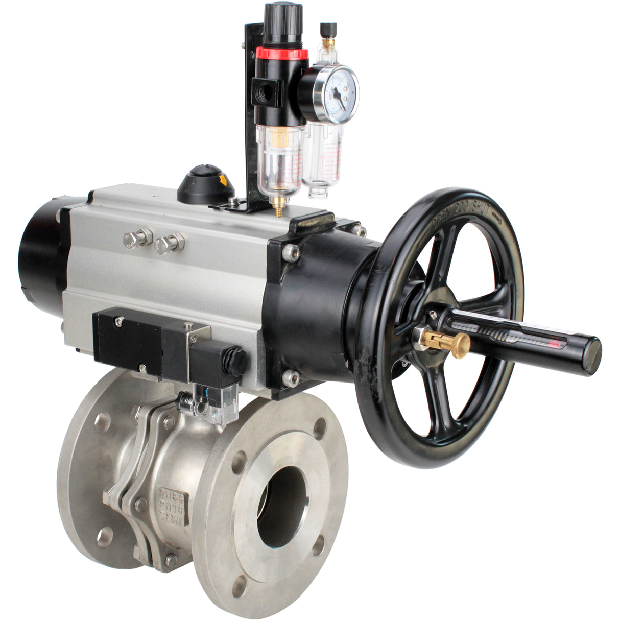Ball valves Elephant BV3232P(2pc)-FP-F-ISO-H DN80-100 16 bar, full bore flanged, stainless steel SS316, seal - PTFE, with pneumatic actuator PA-DA-105-1 double acting, with pneumatic distributor 4M310-08 NAMUR 220V , with ATU AFC2000