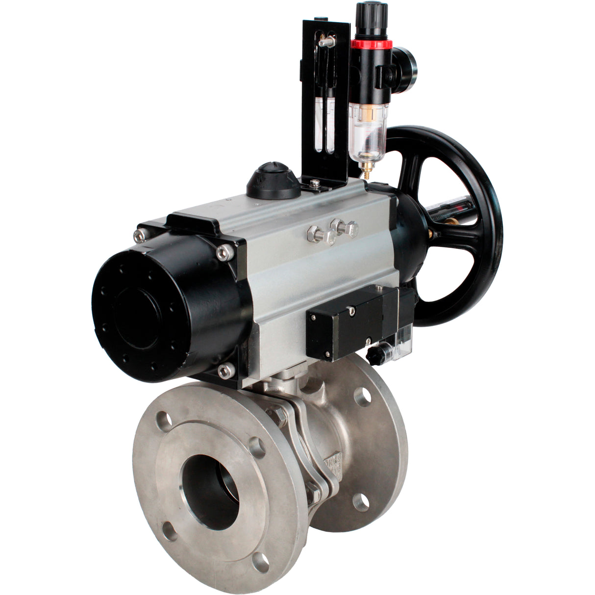 Ball valves Elephant BV3232P(2pc)-FP-F-ISO-H DN80-100 16 bar, full bore flanged, stainless steel SS316, seal - PTFE, with pneumatic actuator PA-DA-105-1 double acting, with pneumatic distributor 4M310-08 NAMUR 220V , with ATU AFC2000