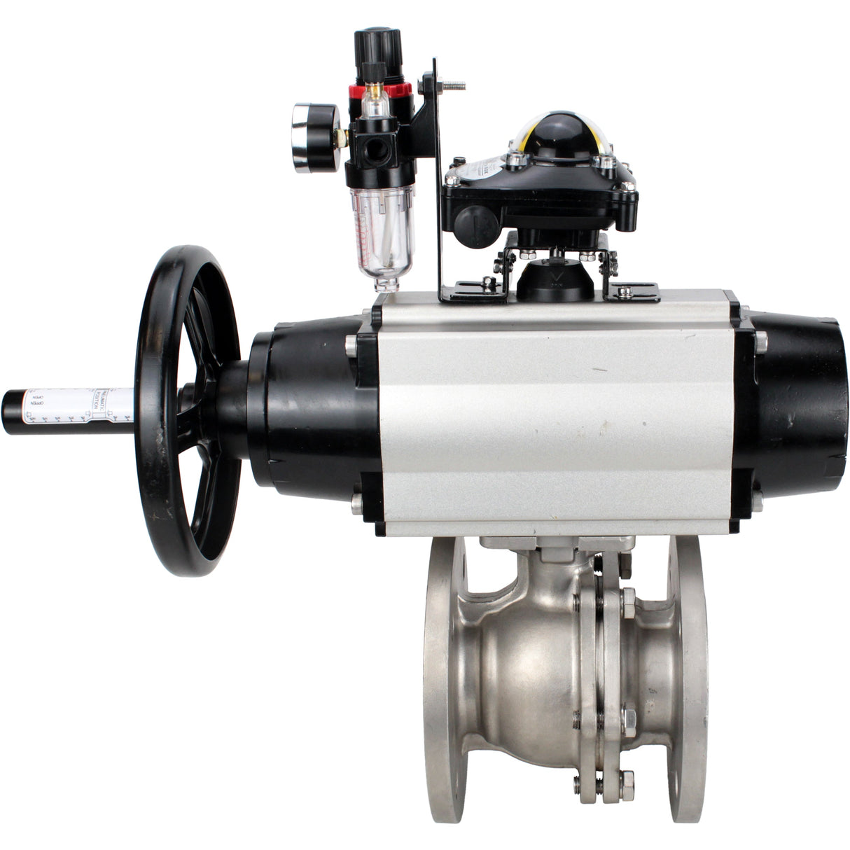 Ball valves Elephant BV3232P(2pc)-FP-F-ISO-H DN80-100 16 bar, full bore flanged, stainless steel SS316, seal - PTFE, with pneumatic actuator PA-DA-105-1 double acting, with pneumatic distributor 4M310-08 NAMUR 220V , with LSU APL-210N, with ATU AFC2000