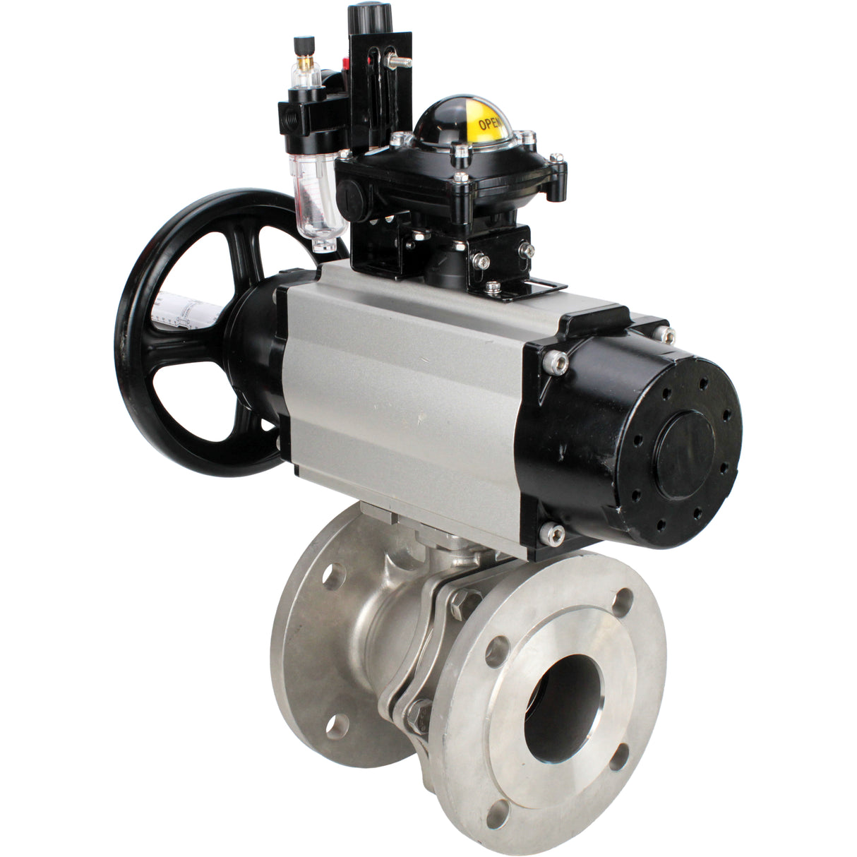 Ball valves Elephant BV3232P(2pc)-FP-F-ISO-H DN80-100 16 bar, full bore flanged, stainless steel SS316, seal - PTFE, with pneumatic actuator PA-DA-105-1 double acting, with pneumatic distributor 4M310-08 NAMUR 24V , with LSU APL-210N, with ATU AFC2000