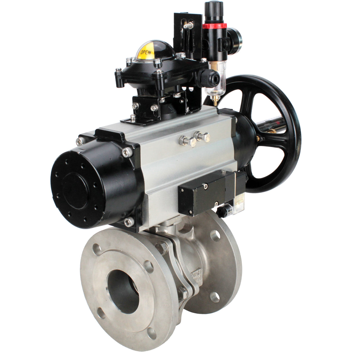 Ball valves Elephant BV3232P(2pc)-FP-F-ISO-H DN80-100 16 bar, full bore flanged, stainless steel SS316, seal - PTFE, with pneumatic actuator PA-DA-105-1 double acting, with pneumatic distributor 4M310-08 NAMUR 220V , with LSU APL-210N, with ATU AFC2000