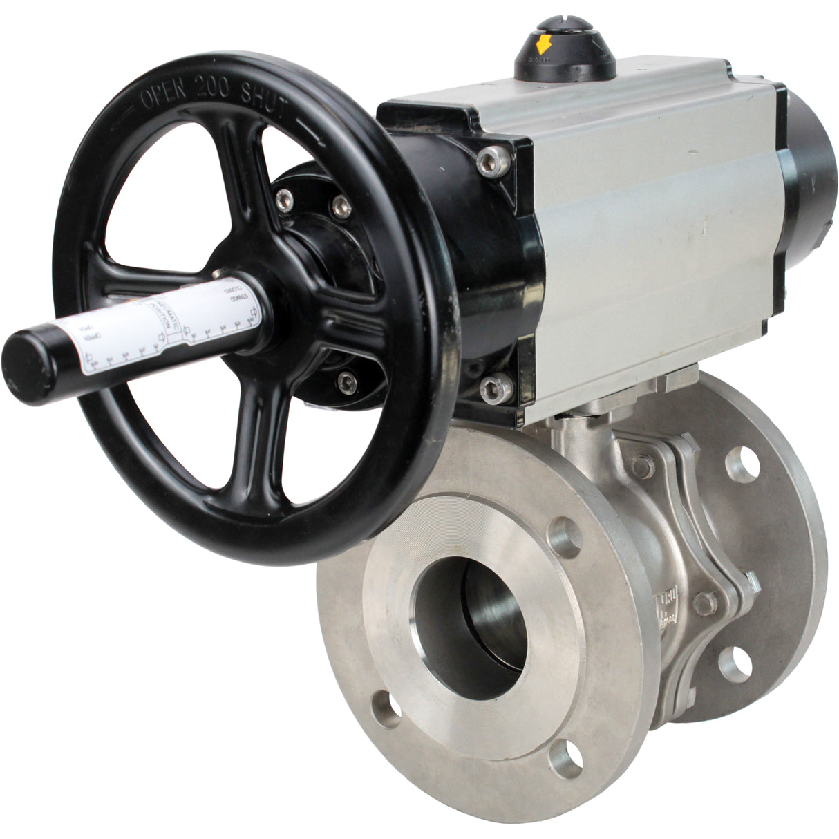 Ball valves Elephant BV3232P(2pc)-FP-F-ISO-H DN80-100 16 bar, full bore flanged, stainless steel SS316, seal - PTFE, with pneumatic actuator PA-DA-105-1 double acting, with pneumatic distributor 4M310-08 NAMUR 220V