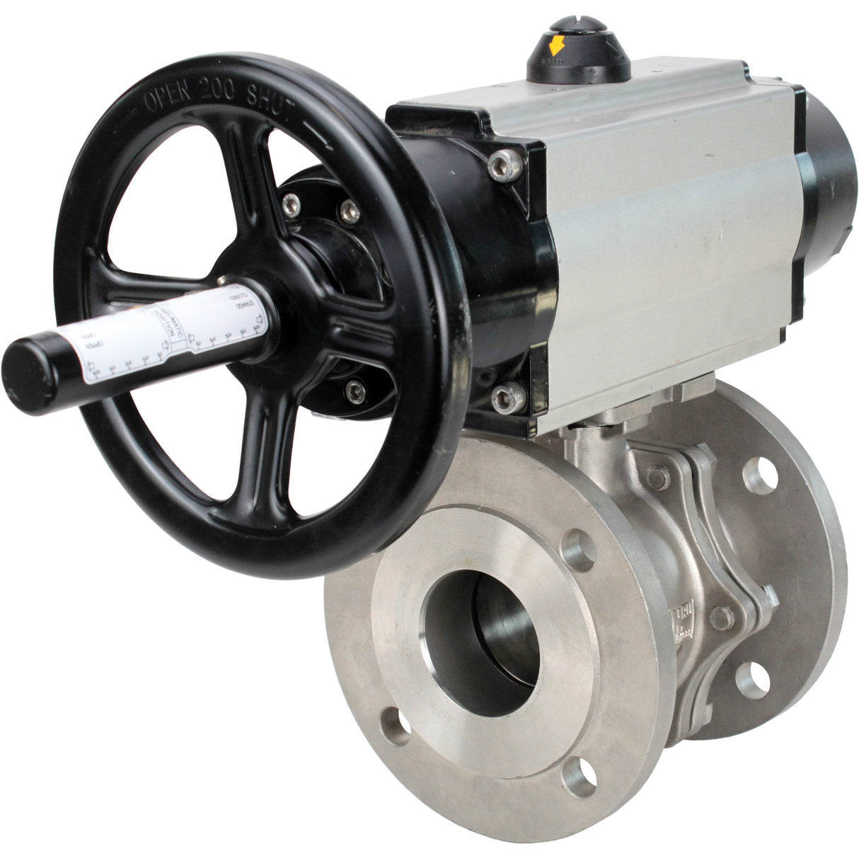 Ball valves Elephant BV3232P(2pc)-FP-F-ISO-H DN80-100 16 bar, full bore flanged, stainless steel SS316, seal - PTFE, with pneumatic actuator PA-DA-105-1 double acting, with pneumatic distributor 4M310-08 NAMUR 220V