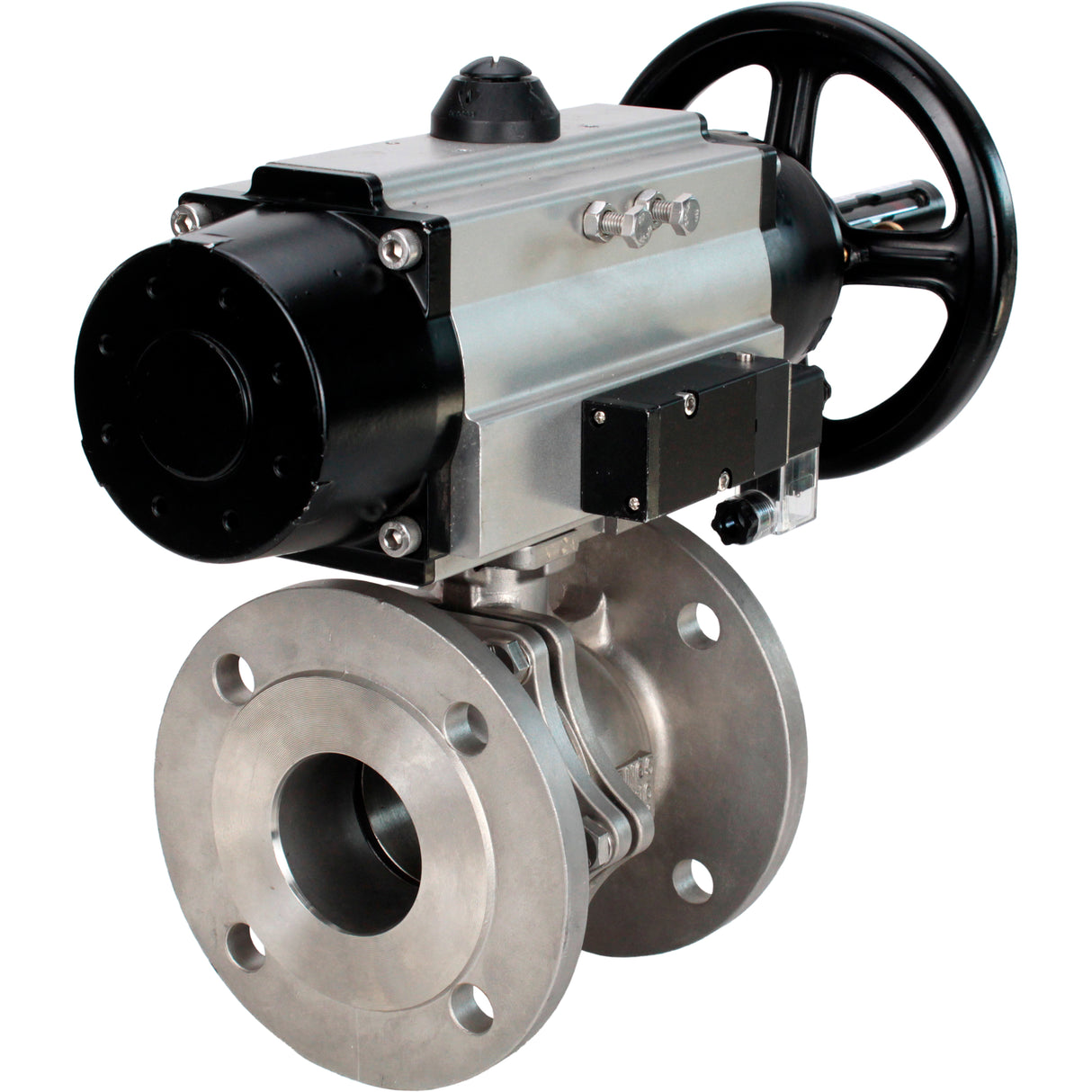 Ball valves Elephant BV3232P(2pc)-FP-F-ISO-H DN80-100 16 bar, full bore flanged, stainless steel SS316, seal - PTFE, with pneumatic actuator PA-DA-105-1 double acting, with pneumatic distributor 4M310-08 NAMUR 220V
