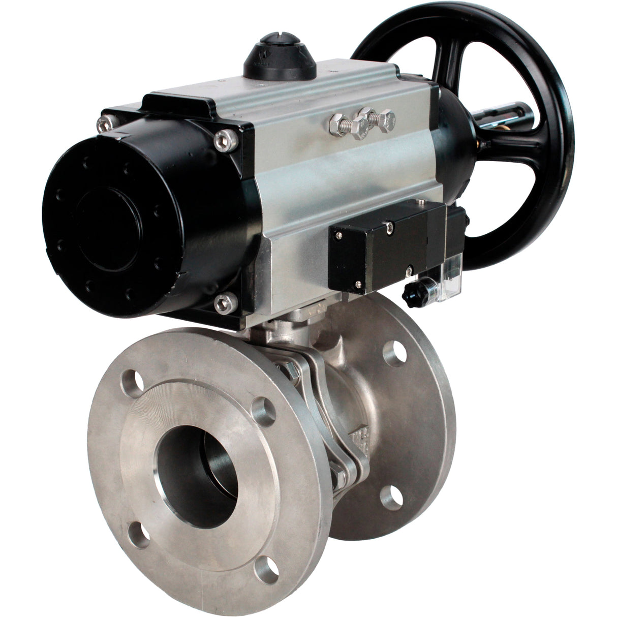 Ball valves Elephant BV3232P(2pc)-FP-F-ISO-H DN80-100 16 bar, full bore flanged, stainless steel SS316, seal - PTFE, with pneumatic actuator PA-DA-105-1 double acting, with pneumatic distributor 4M310-08 NAMUR 220V