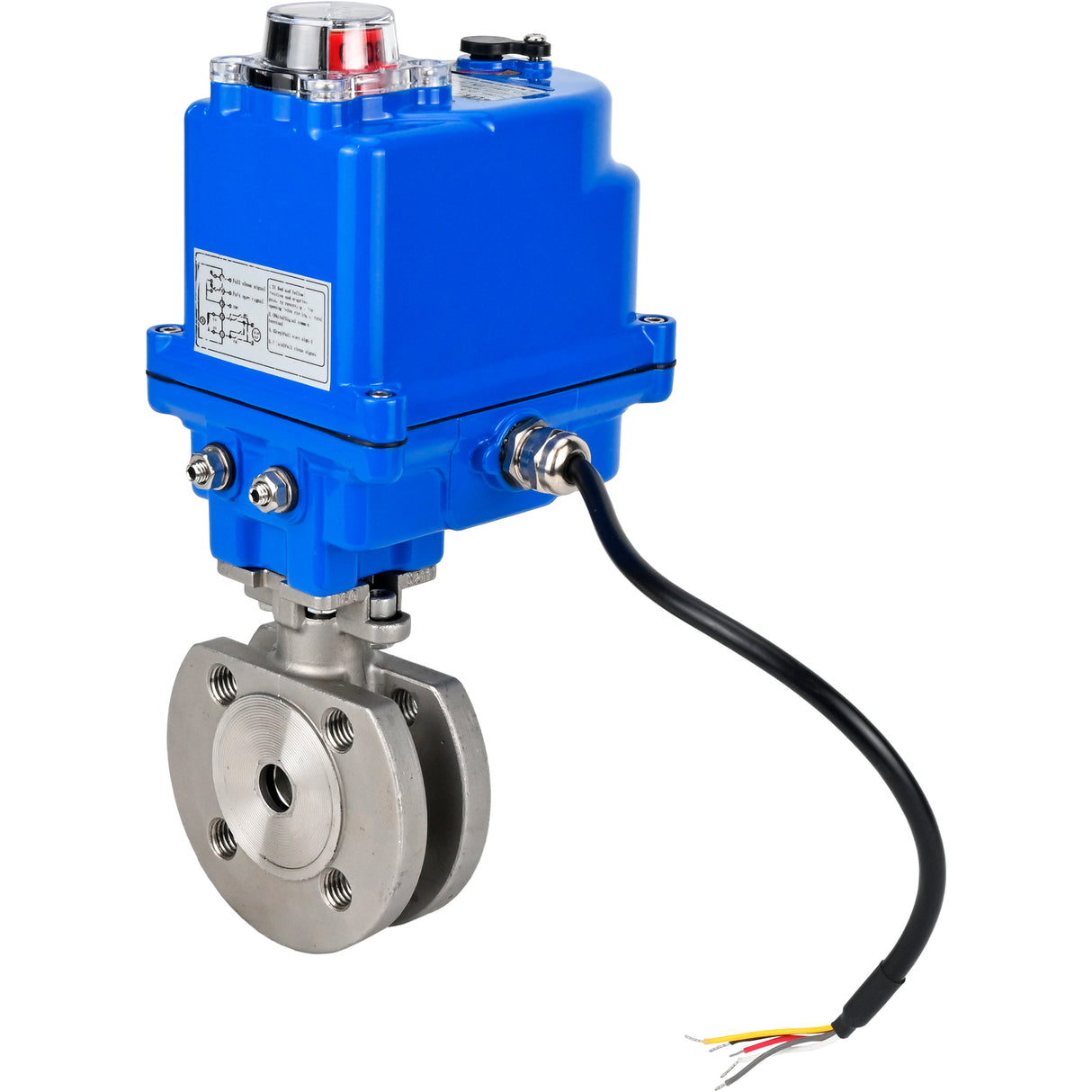 Stainless steel ball valve Elephant BV3232P-FP-Fb 16 bar, body material - stainless steel AISI 316, seal - PTFE, full port, compact flanged, electric actuator Elephant 003 blue 220 V