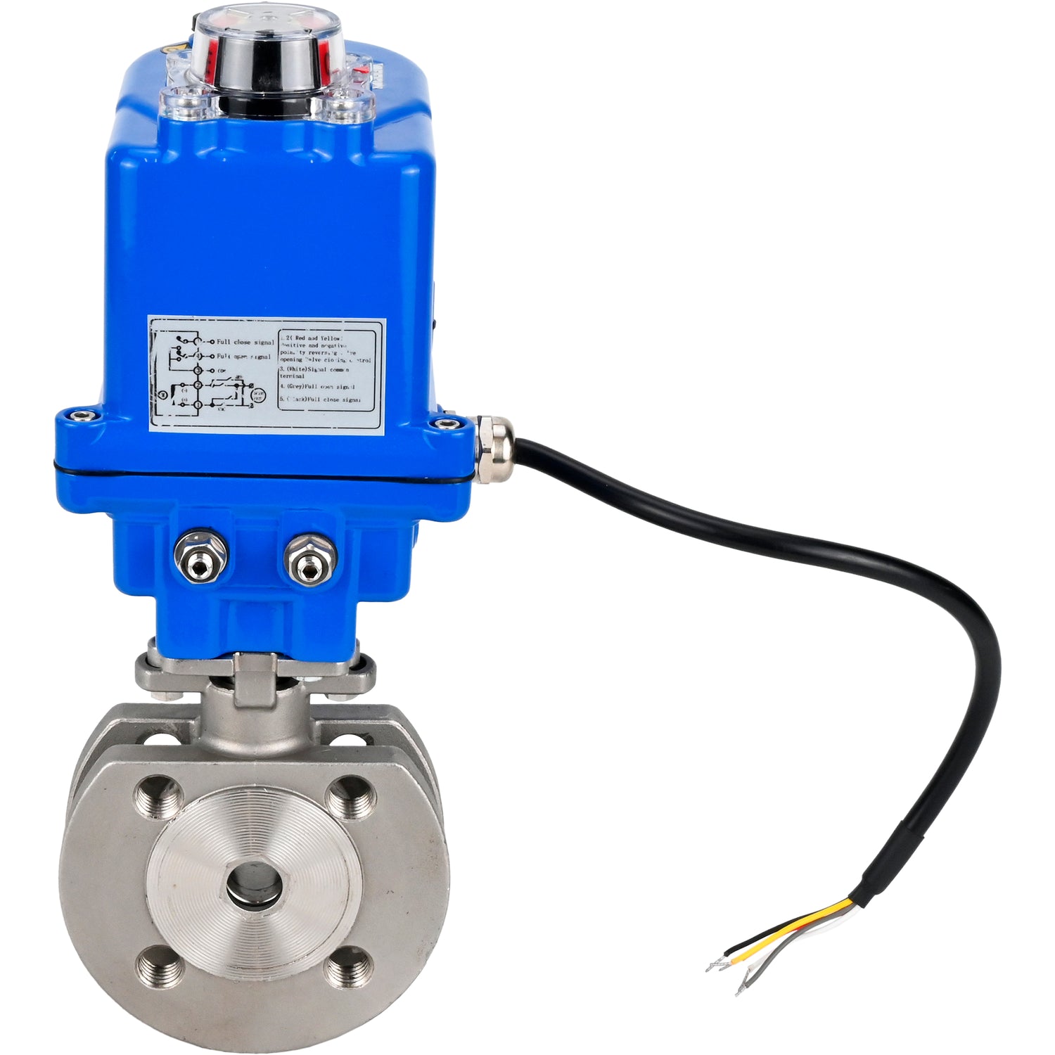 Stainless steel ball valve Elephant BV3232P-FP-Fb 16 bar, body material - stainless steel AISI 316, seal - PTFE, full port, compact flanged, electric actuator Elephant 003 blue 220 V