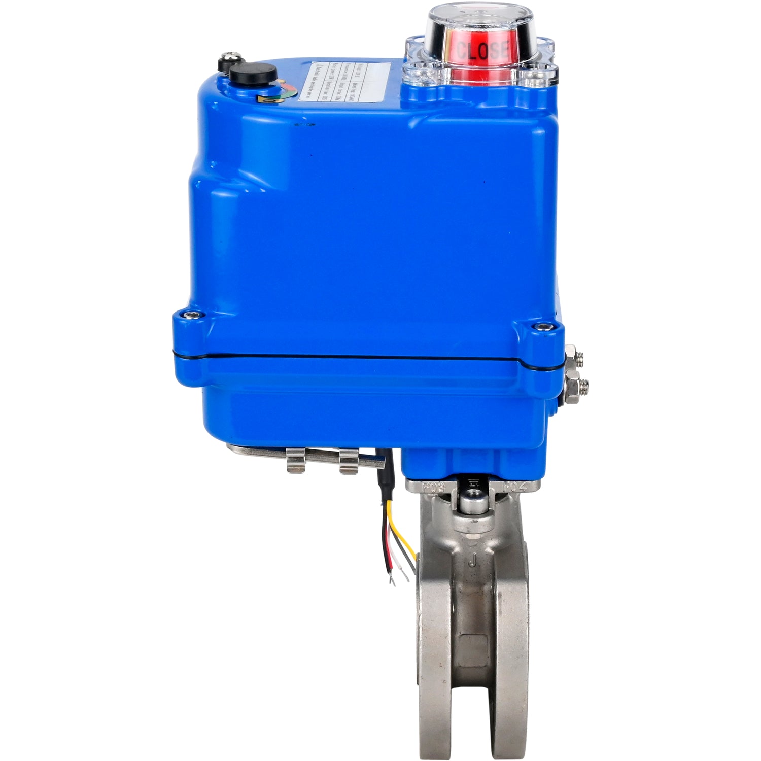 Stainless steel ball valve Elephant BV3232P-FP-Fb 16 bar, body material - stainless steel AISI 316, seal - PTFE, full port, compact flanged, electric actuator Elephant 003 blue 220 V