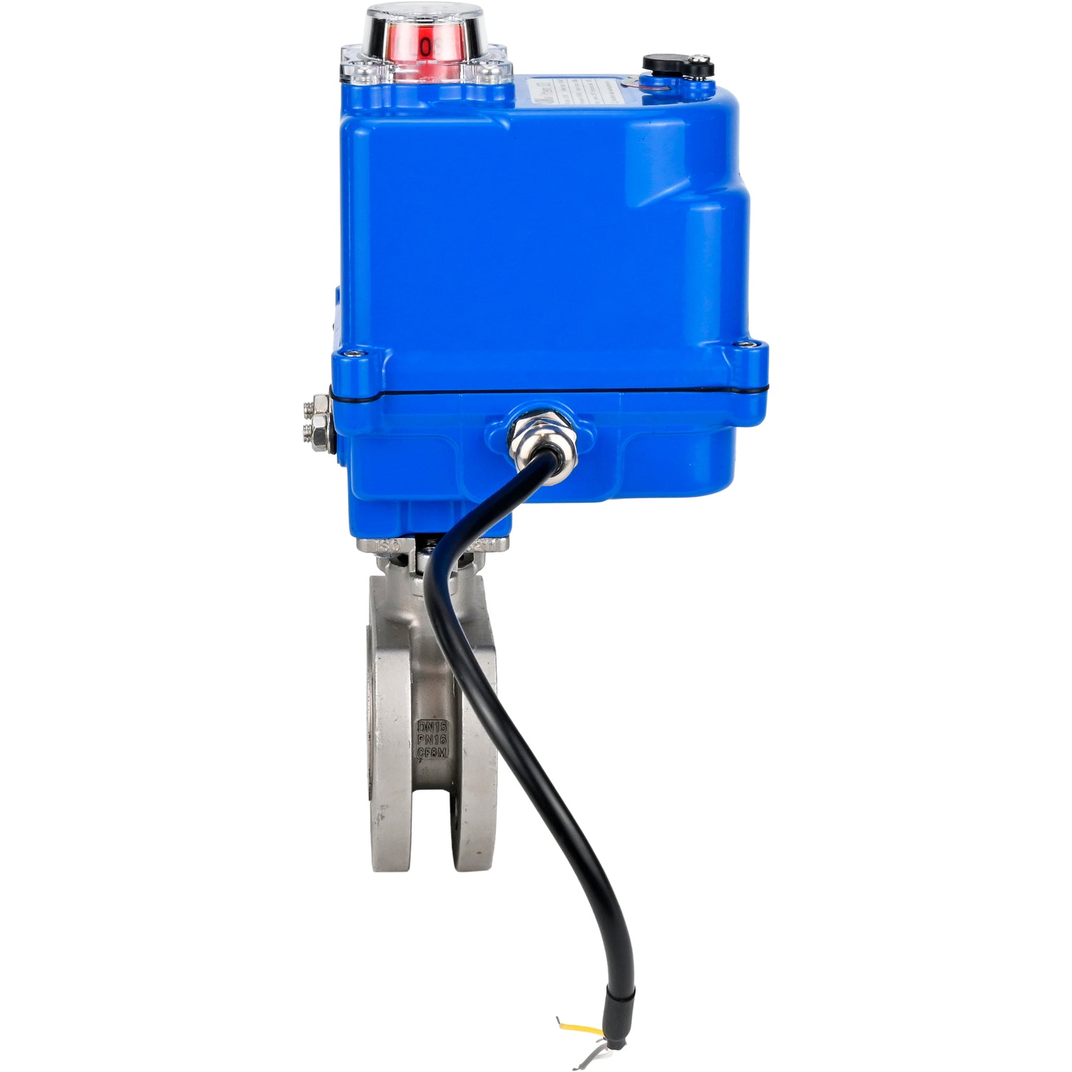 Stainless steel ball valve Elephant BV3232P-FP-Fb 16 bar, body material - stainless steel AISI 316, seal - PTFE, full port, compact flanged, electric actuator Elephant 003 blue 220 V