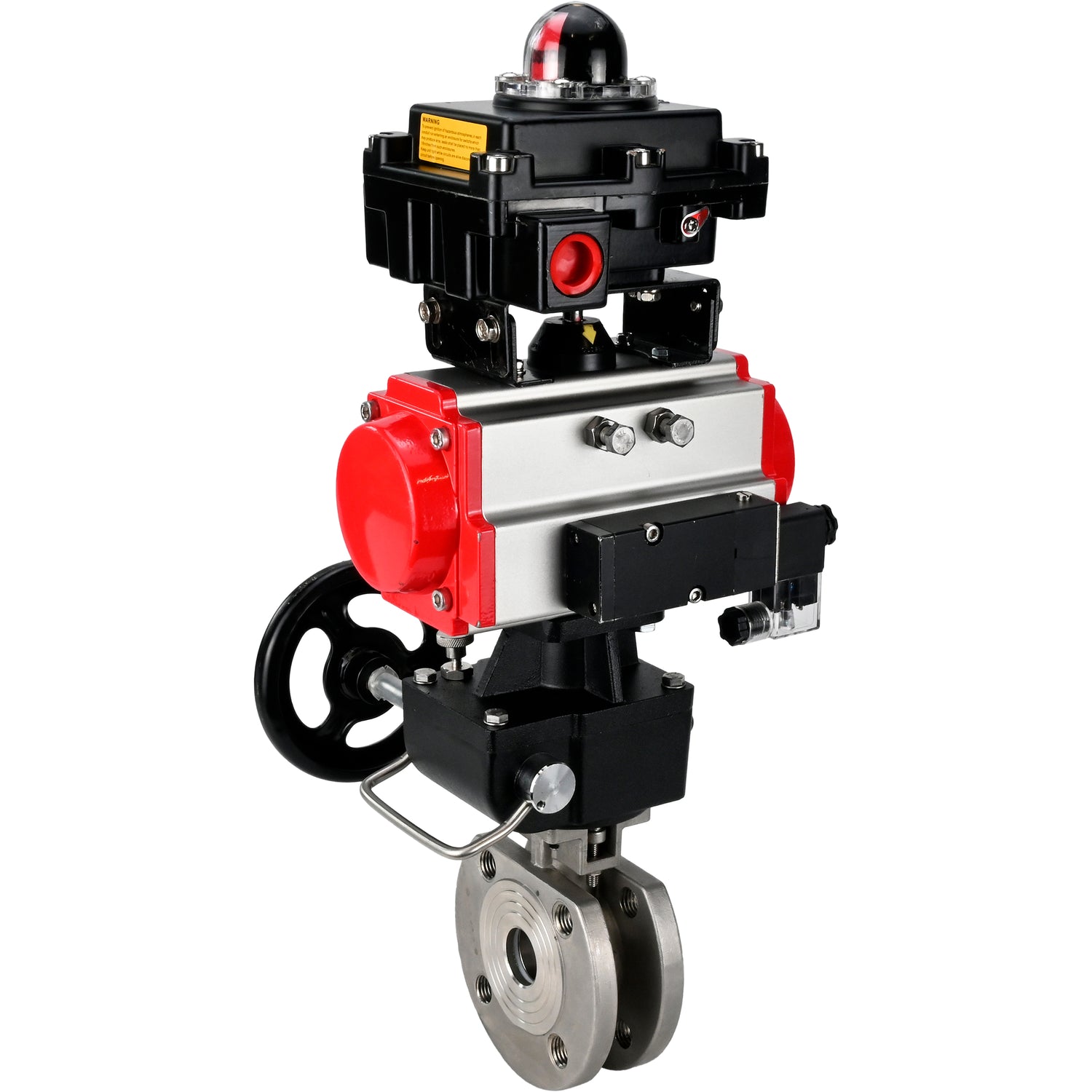 Stainless steel ball valve Elephant BVсFP,316,200 16 bar, full port, compact flanged, pneumatic actuator Elephant DA double acting, manual override HDM, pneumatic distributor 4M310-08 NAMUR  24 V, limit switch block APL-410N EX