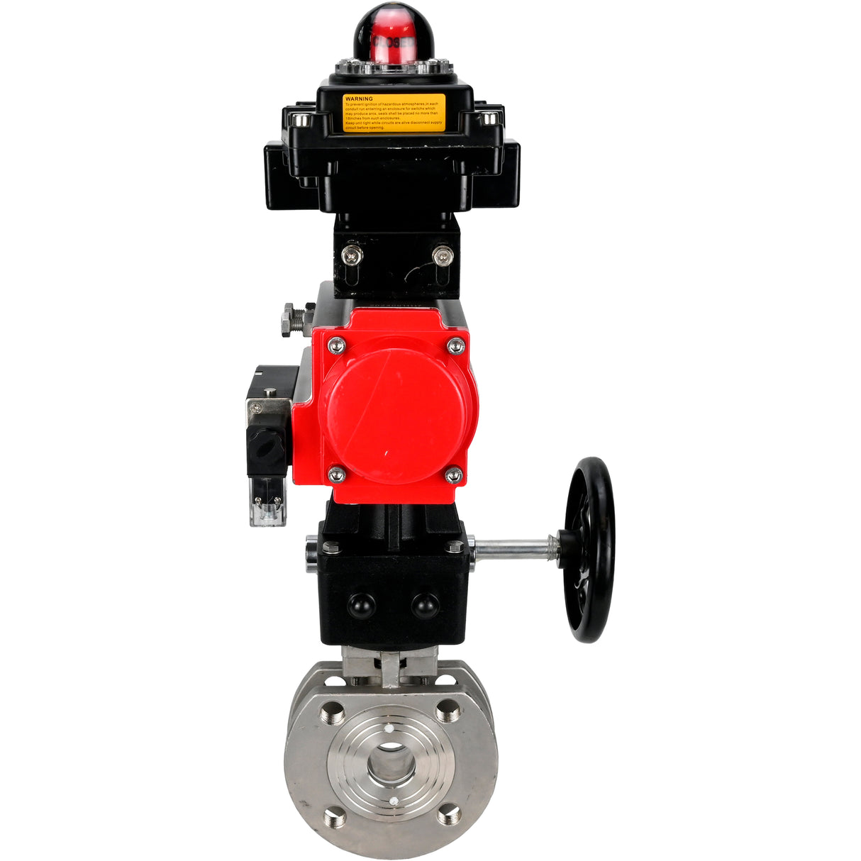 Stainless steel ball valve Elephant BVсFP,316,200 16 bar, full port, compact flanged, pneumatic actuator Elephant DA double acting, manual override HDM, pneumatic distributor 4M310-08 NAMUR  24 V, limit switch block APL-410N EX