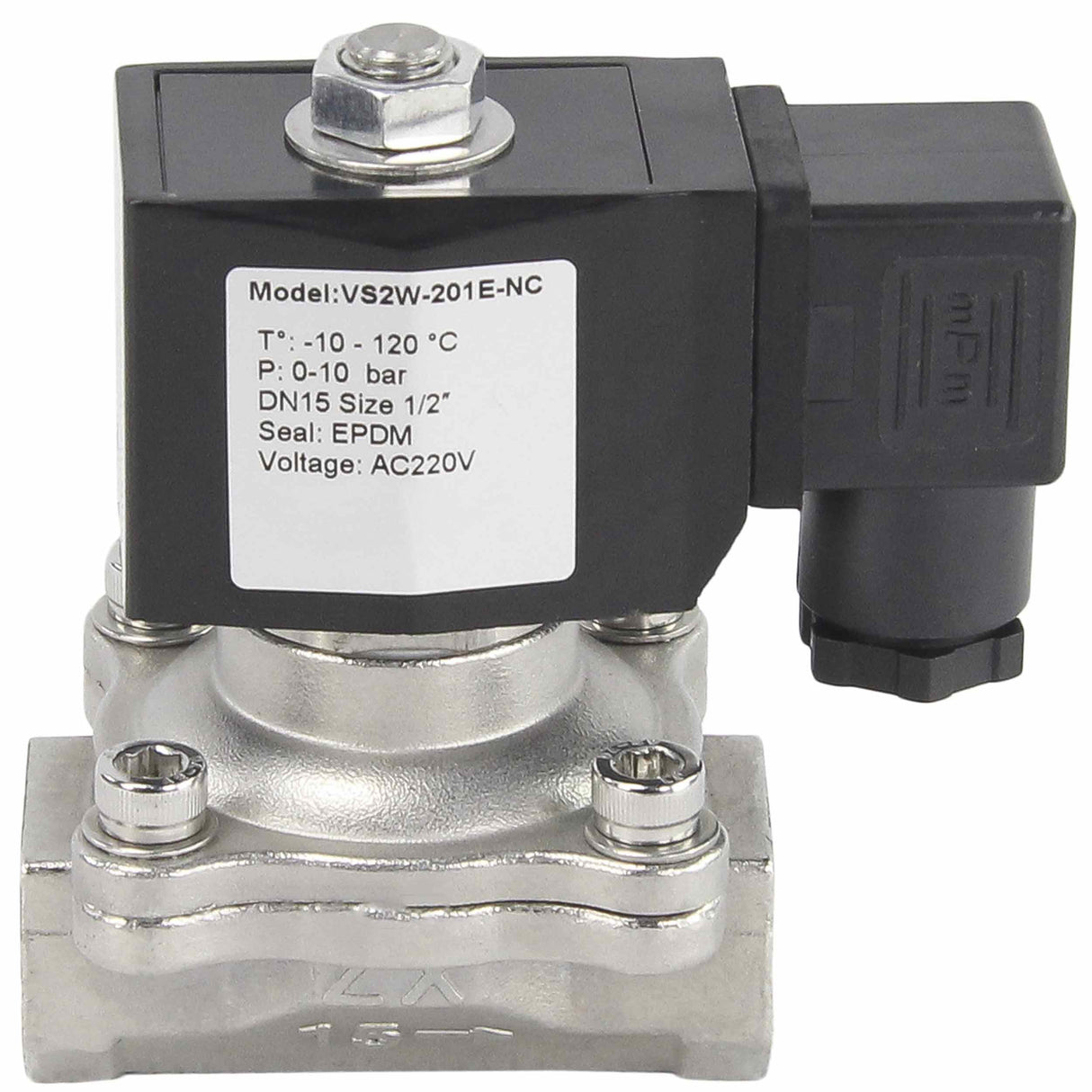 Two way normally closed direct acting electric solenoid valve Elephant VS2W-201N-NC NBR 24V, body material - stainless steel AISI 304, seal - NBR
