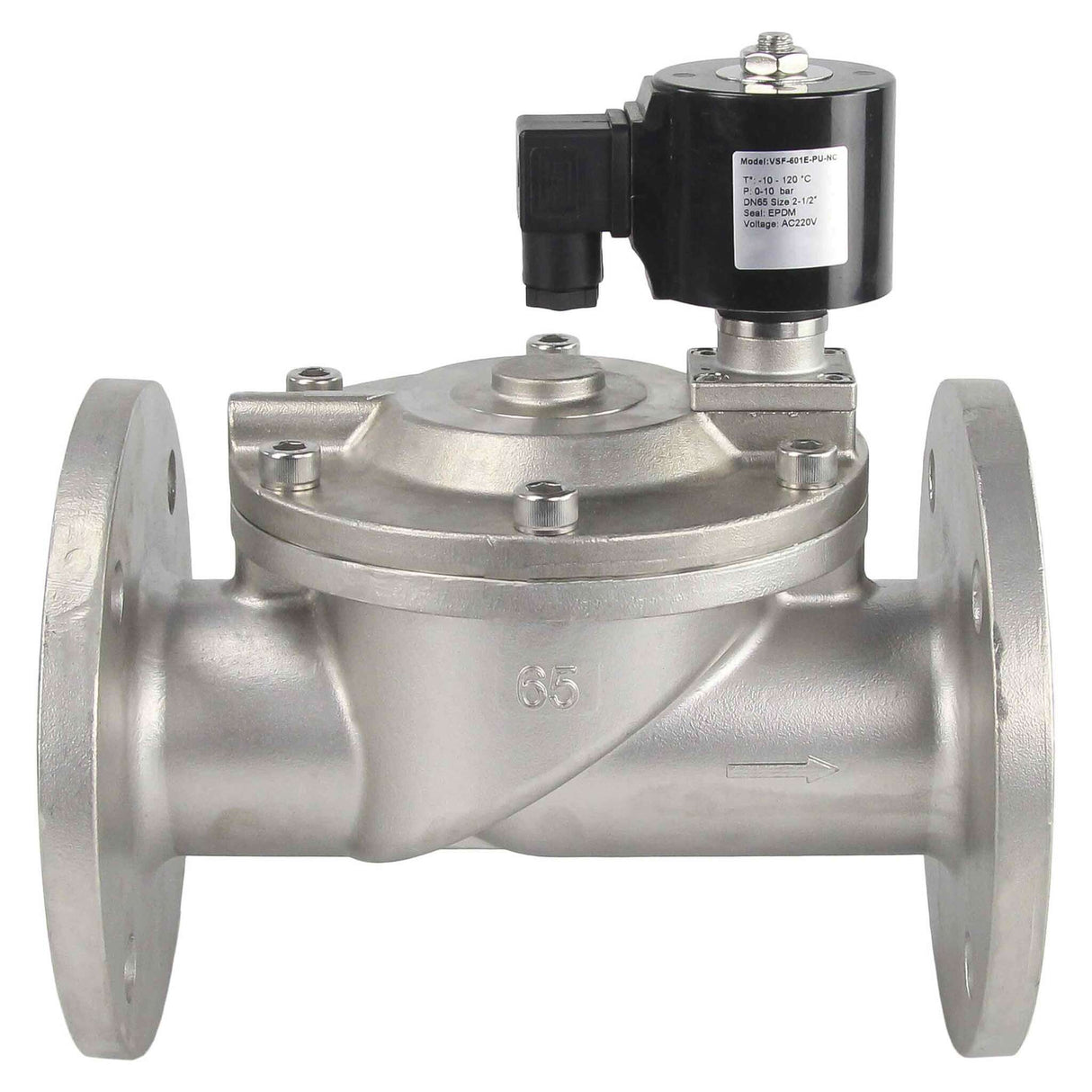 Two way normally closed indirect acting electric solenoid valve Elephant VSF-601N-PU-NC NBR 220V, body material - stainless steel AISI 304, seal - NBR