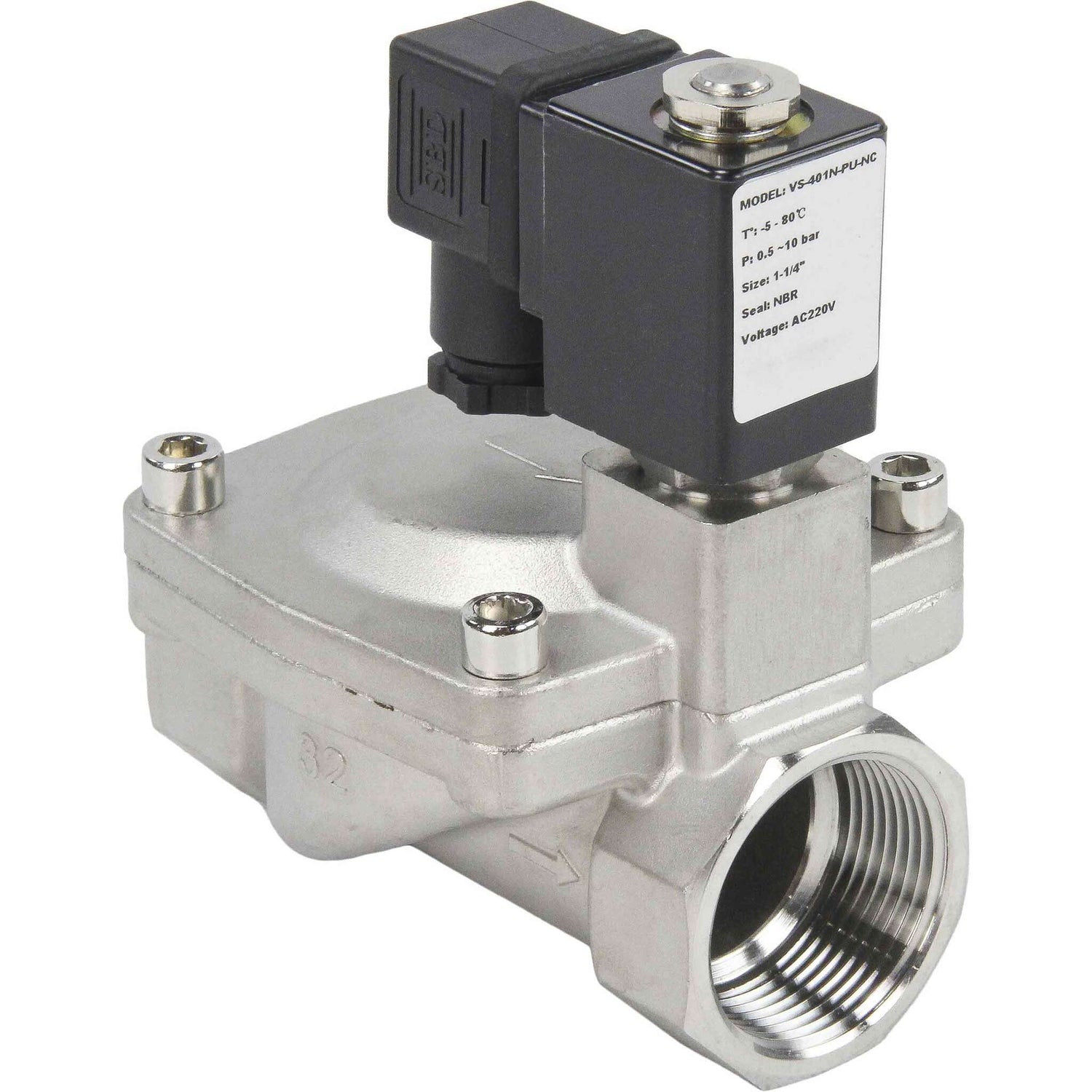 Solenoid valves Elephant VS431-NT-NC-24VDC DN10-50 10 bar 304 steel housing, pilot action, threaded, normally closed, seal NBR, 24V coil